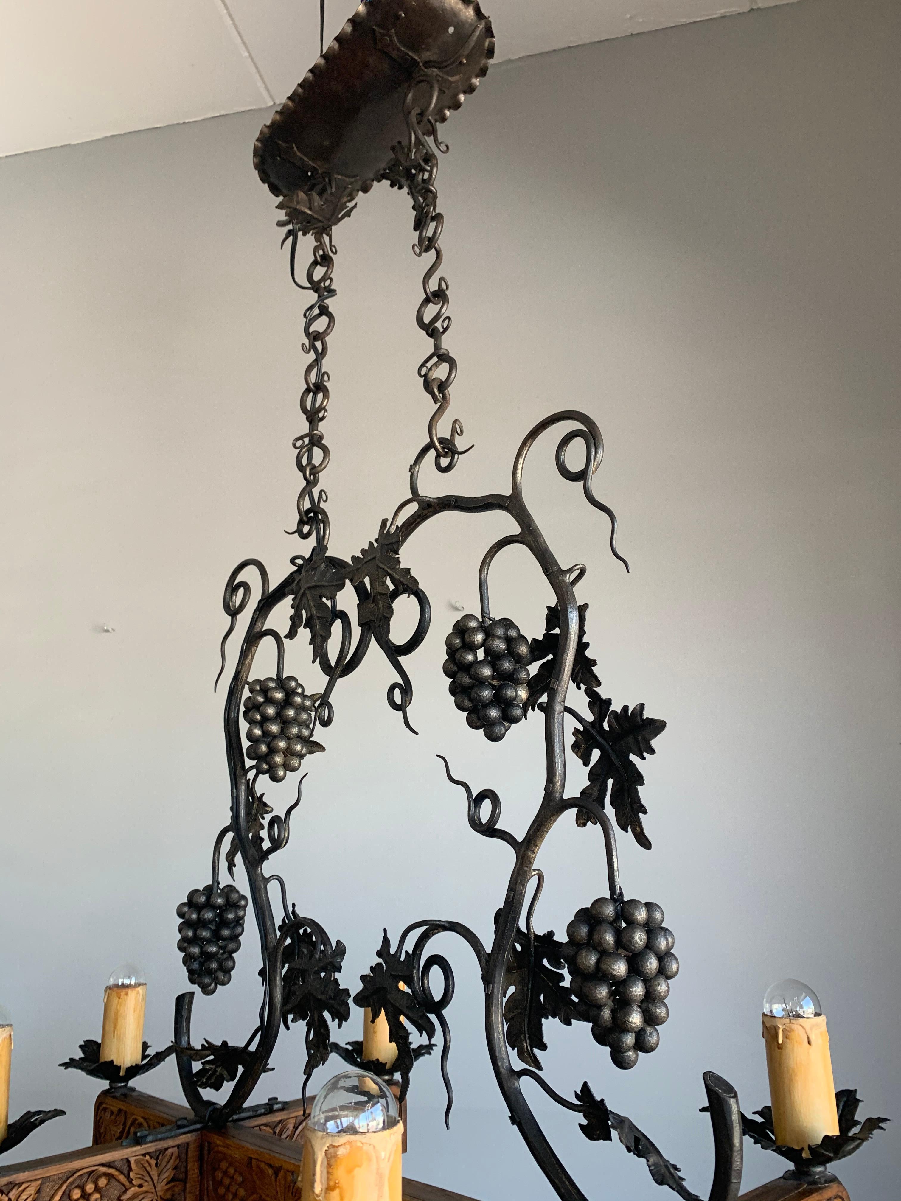 Stunning Horizontal Chandelier with Wrought Iron Grapes and Hand Carved Branches 2