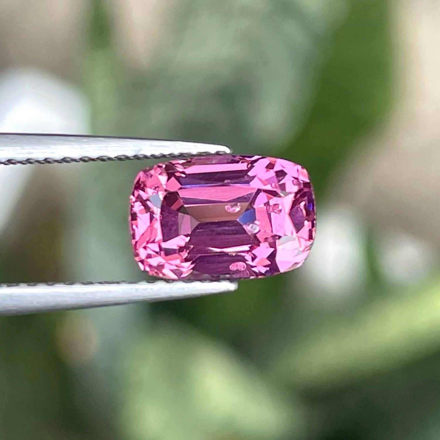 Stunning Hot Pink Natural Spinel Gemstone of 2.85 carats from Burma has a wonderful cut in a Cushion shape, incredible Pink color. Great brilliance. This gem is SI Clarity.

Product Information:
GEMSTONE TYPE:	Stunning Hot Pink Natural Spinel