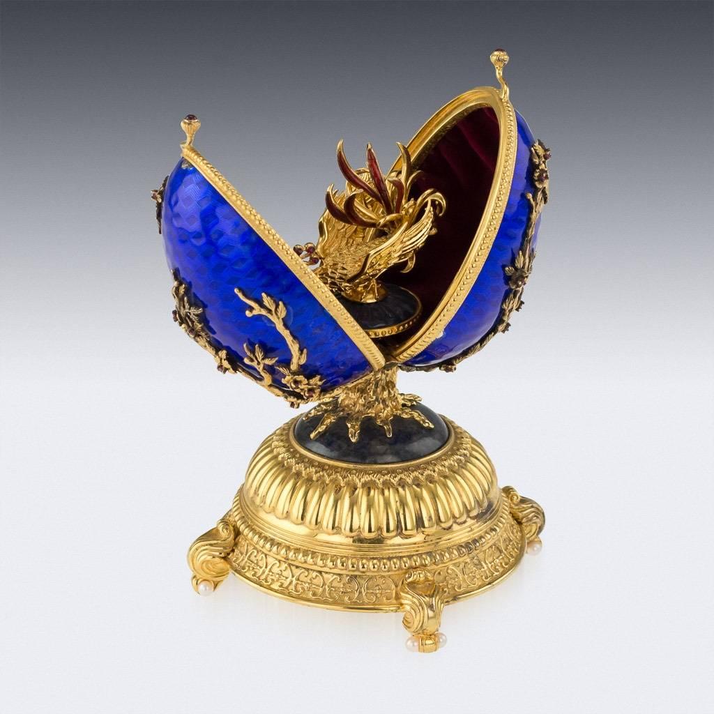 English Stunning House of Faberge Gold-Plated Solid Silver Firebird Music Egg