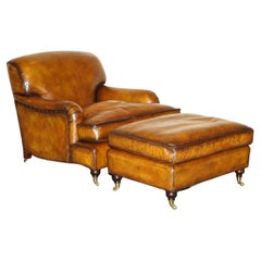 Stunning Howard & Son's George Smith Style Brown Leather Armchair & Ottoman