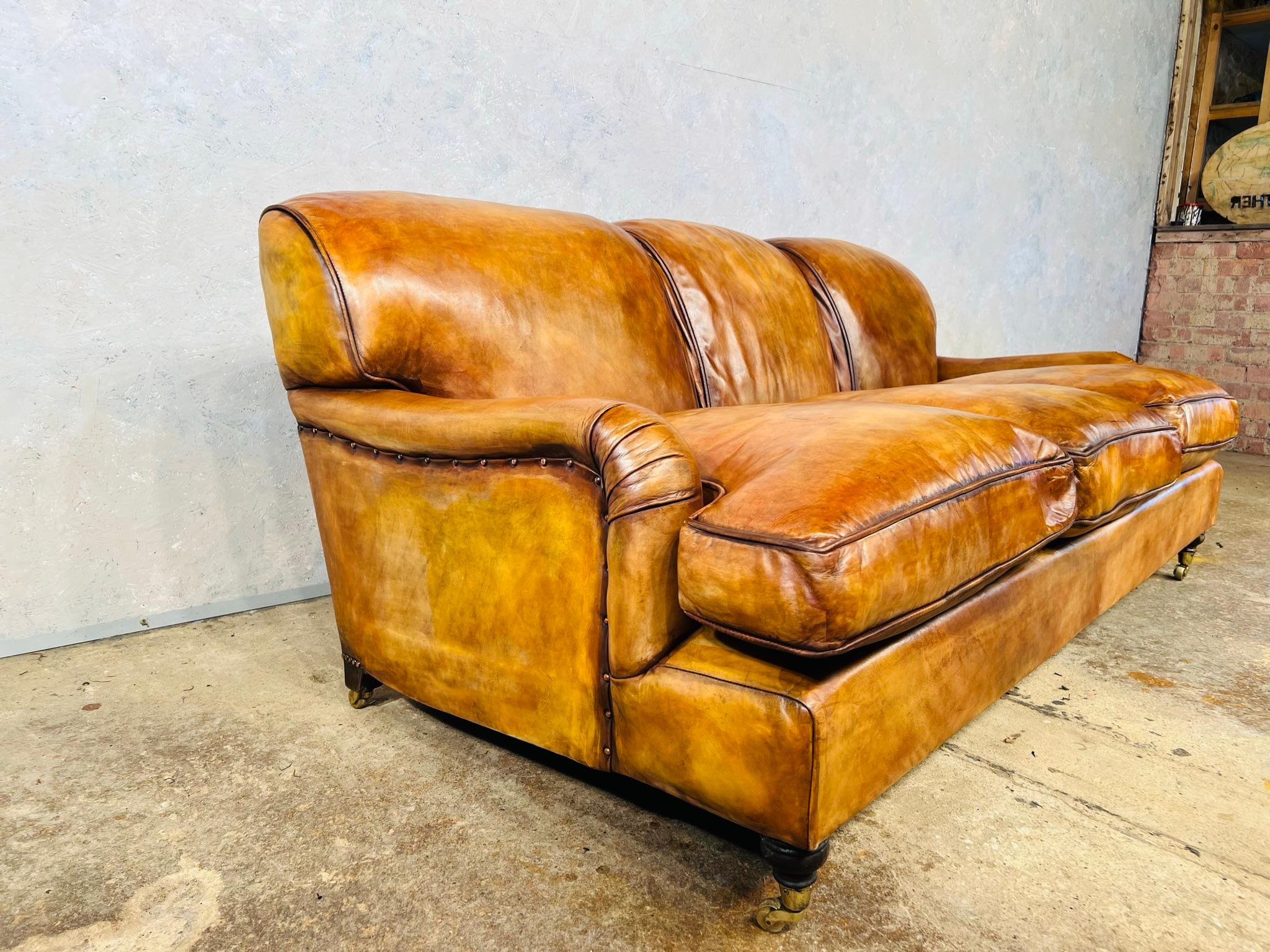 20th Century Stunning Howard & Sons Style Three Seater Leather Sofa Hand Dyed Light Tan #586