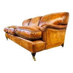 Stunning Howard & Sons Style Three Seater Leather Sofa Hand Dyed Light Tan #586