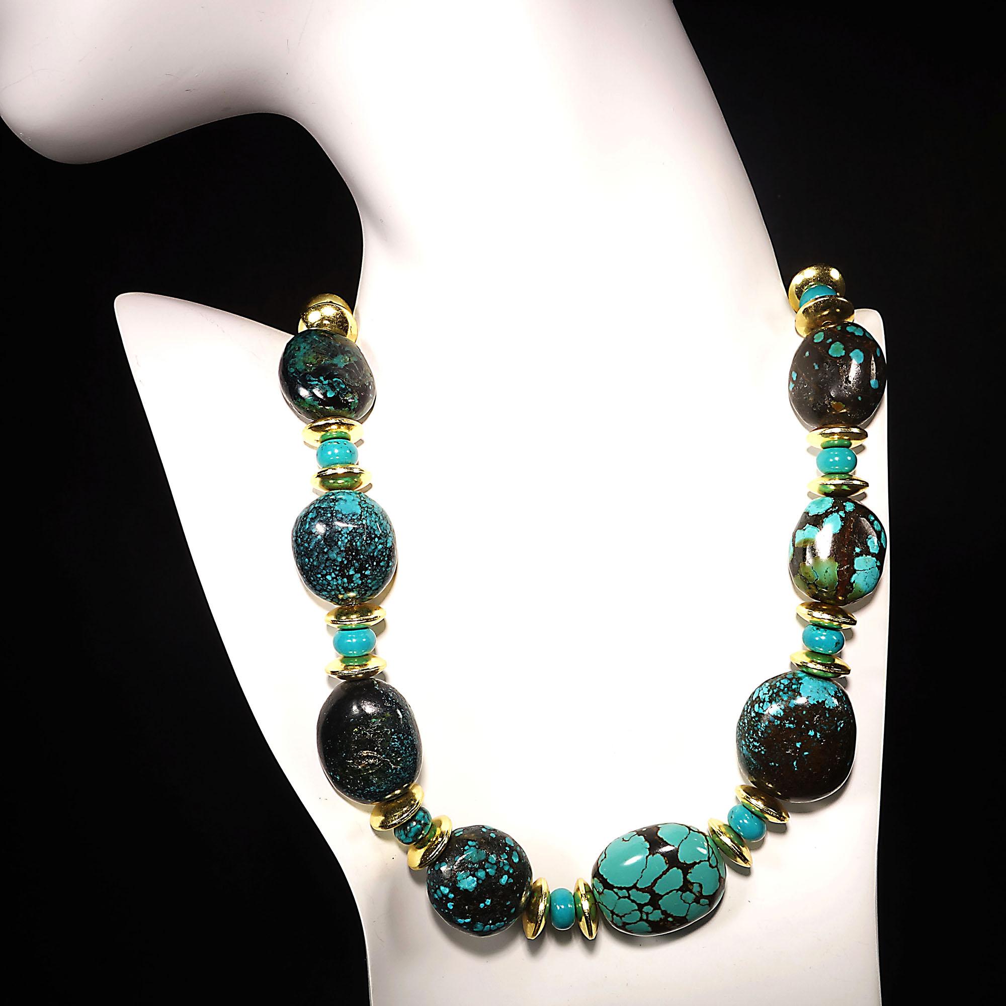 AJD Stunning Hubei Turquoise Necklace with Gold Accents In New Condition In Raleigh, NC