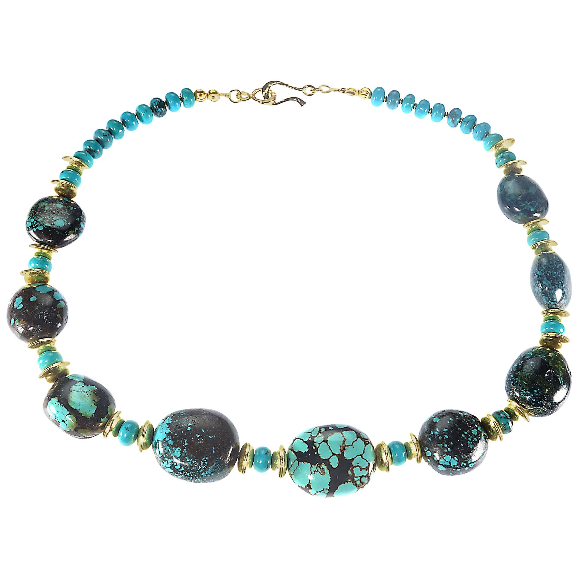 Women's or Men's AJD Stunning Hubei Turquoise Necklace with Gold Accents