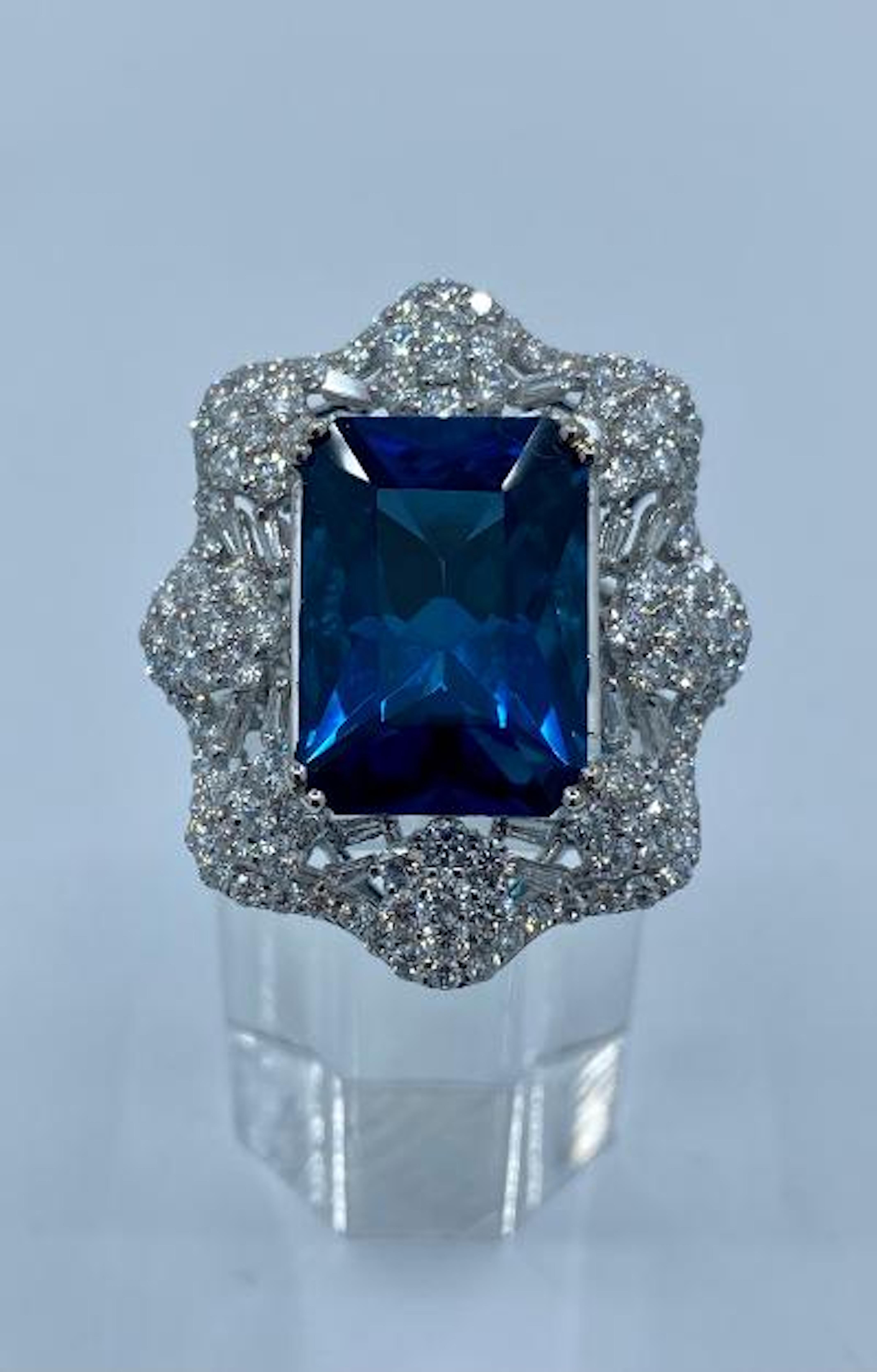Contemporary Stunning Huge 23.71 Carat London Blue Topaz and Diamond 18 Karat Cocktail Ring