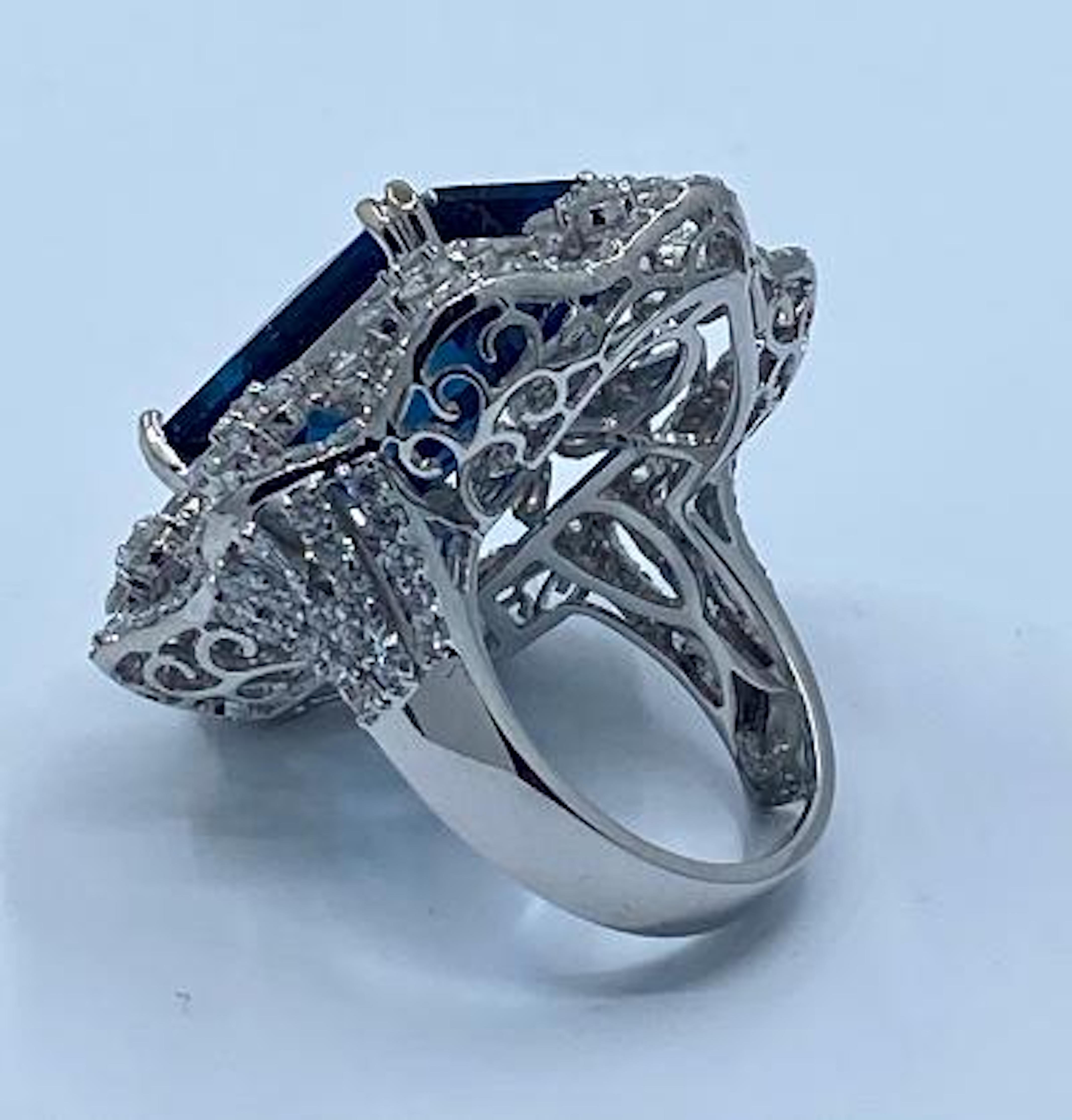 Stunning Huge 23.71 Carat London Blue Topaz and Diamond 18 Karat Cocktail Ring 1