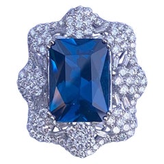 Stunning Huge 23.71 Carat London Blue Topaz and Diamond 18 Karat Cocktail Ring