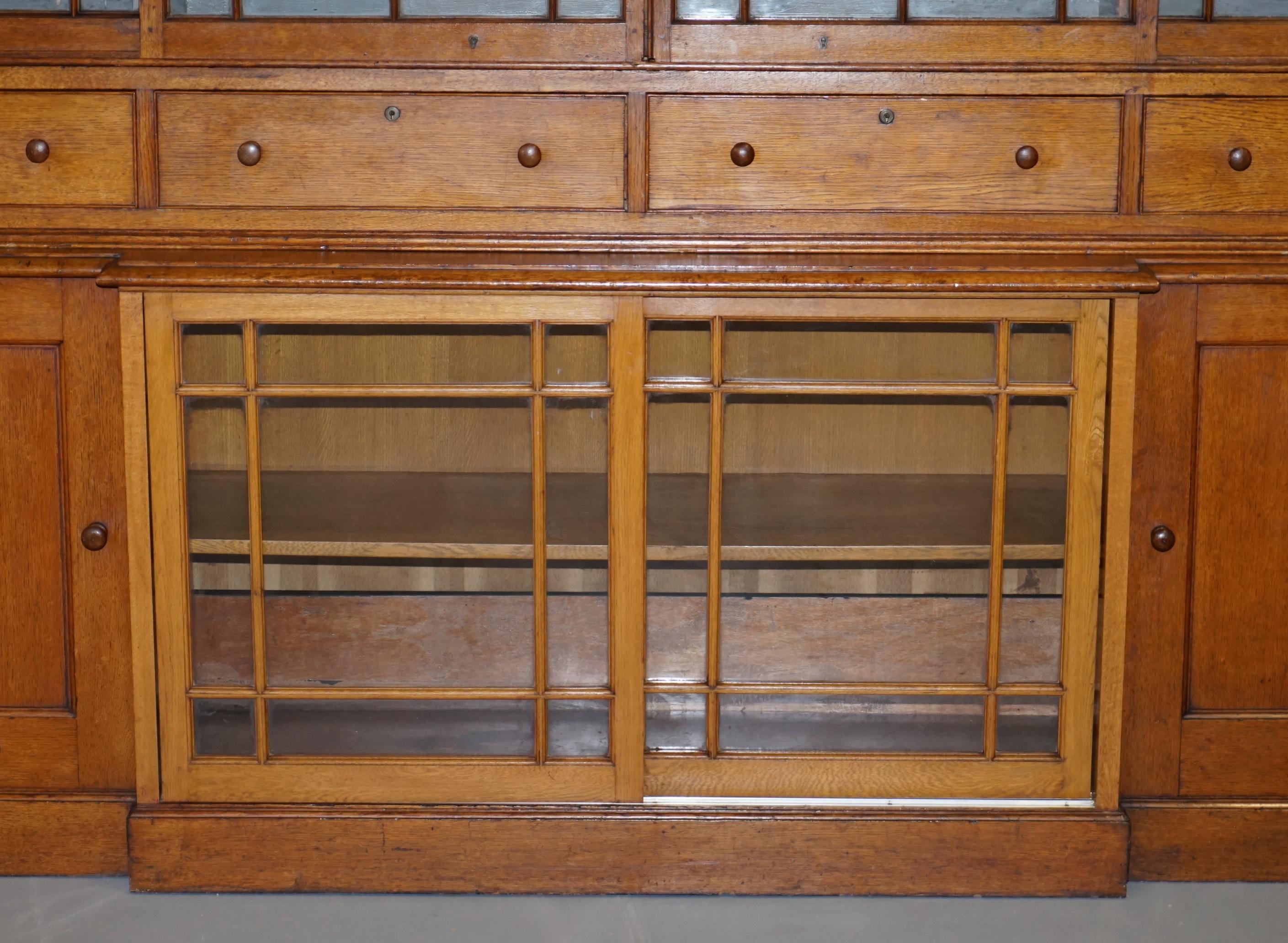 Stunning Huge Tall, Victorian Oak Library Bookcase Sliding Glass Doors 2