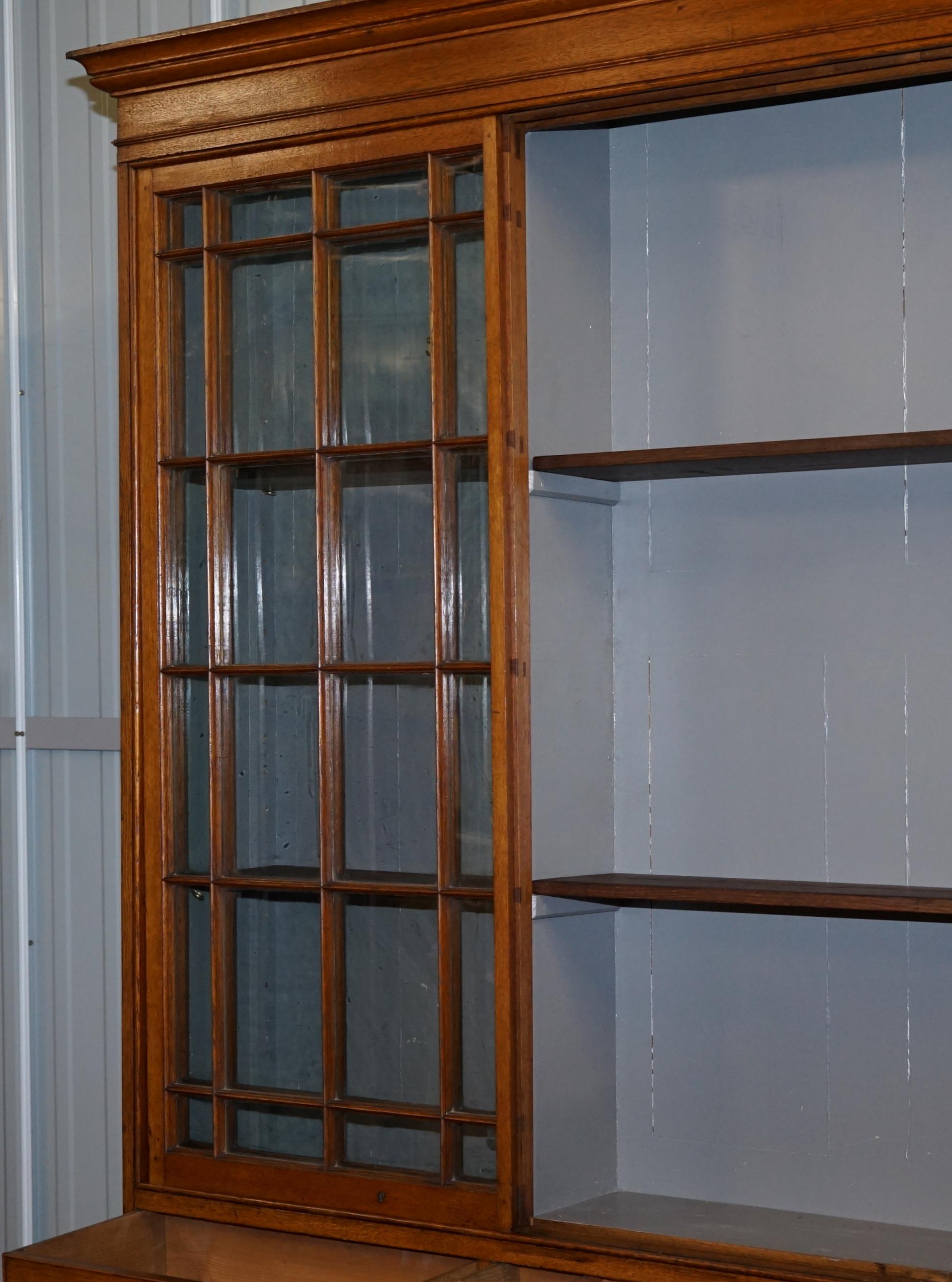 Stunning Huge Tall, Victorian Oak Library Bookcase Sliding Glass Doors 6