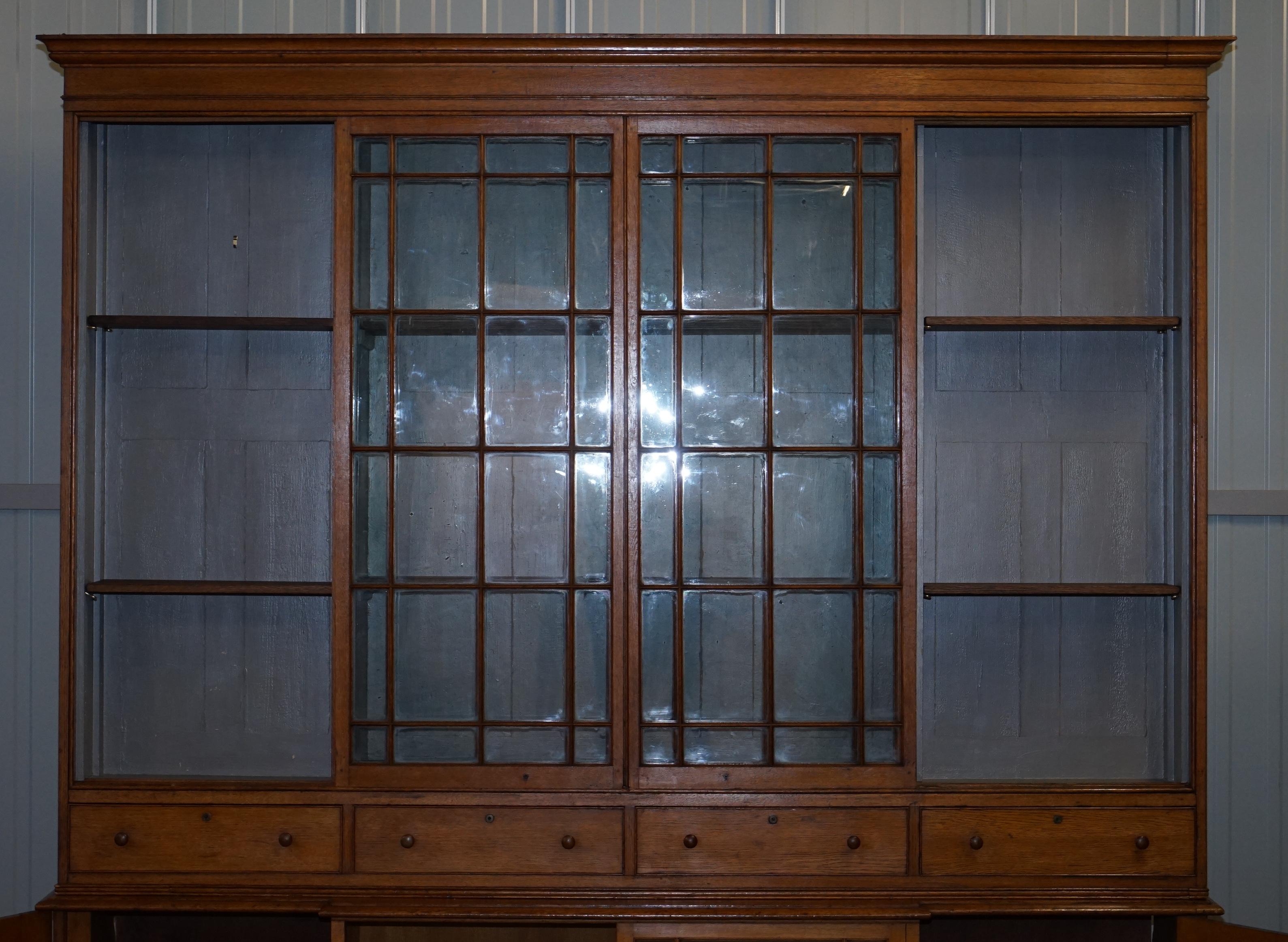 Stunning Huge Tall, Victorian Oak Library Bookcase Sliding Glass Doors 7