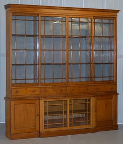 Stunning Huge Tall, Victorian Oak Library Bookcase Sliding Glass Doors