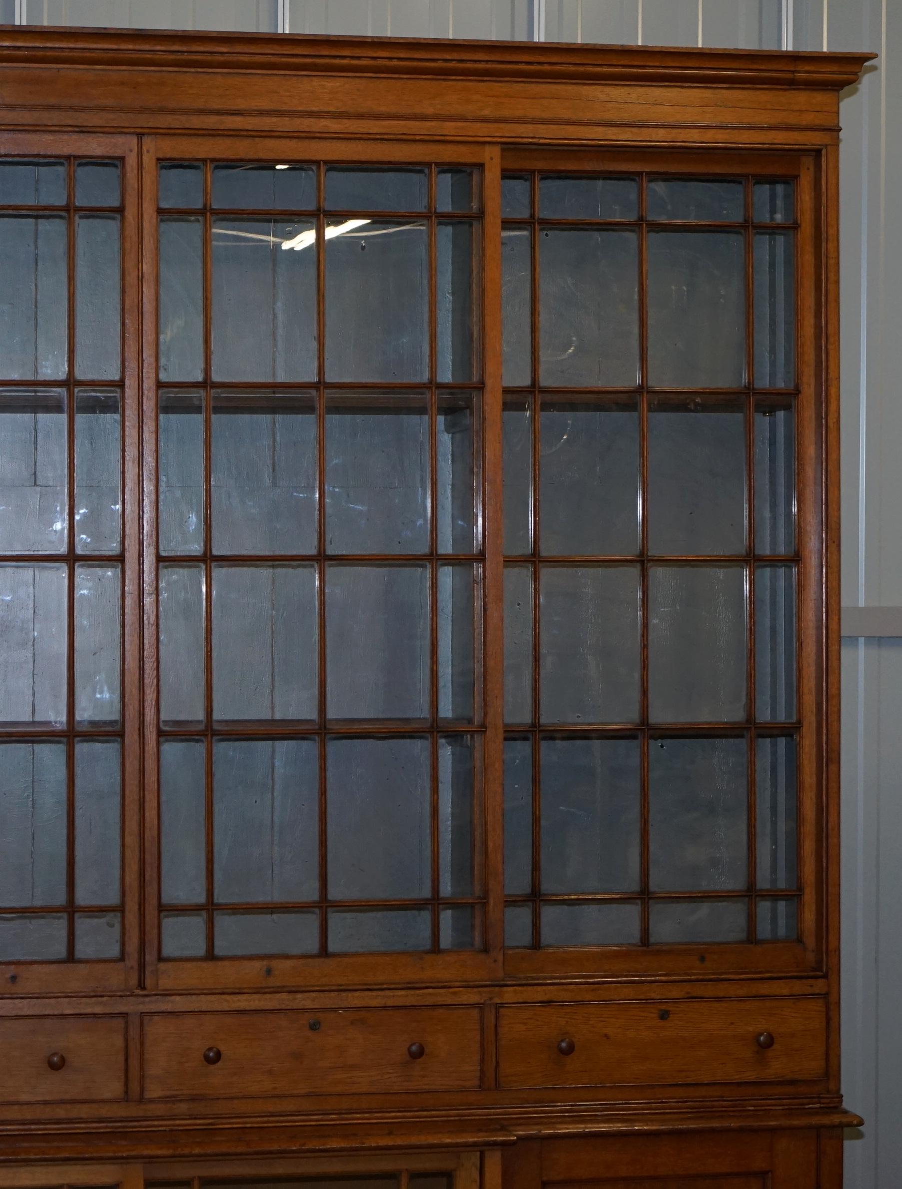 English Stunning Huge Tall, Victorian Oak Library Bookcase Sliding Glass Doors