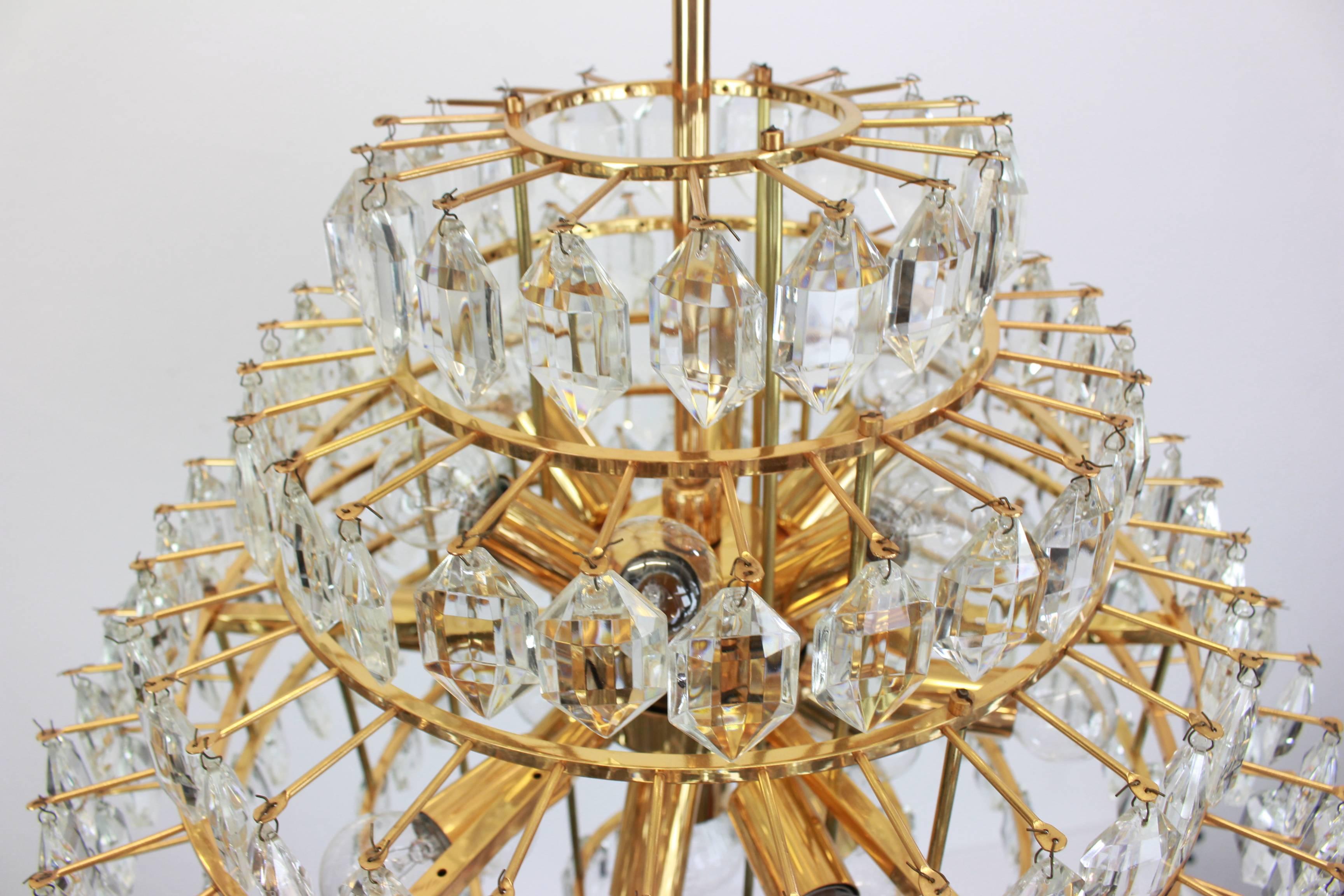 Stunning Huge Bakalowits Chandelier, Brass and Crystal Glass, Austria, 1960s 2