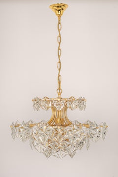 Stupendo lampadario enorme, ottone e vetro di cristallo di Kinkeldey, Germania, anni '70