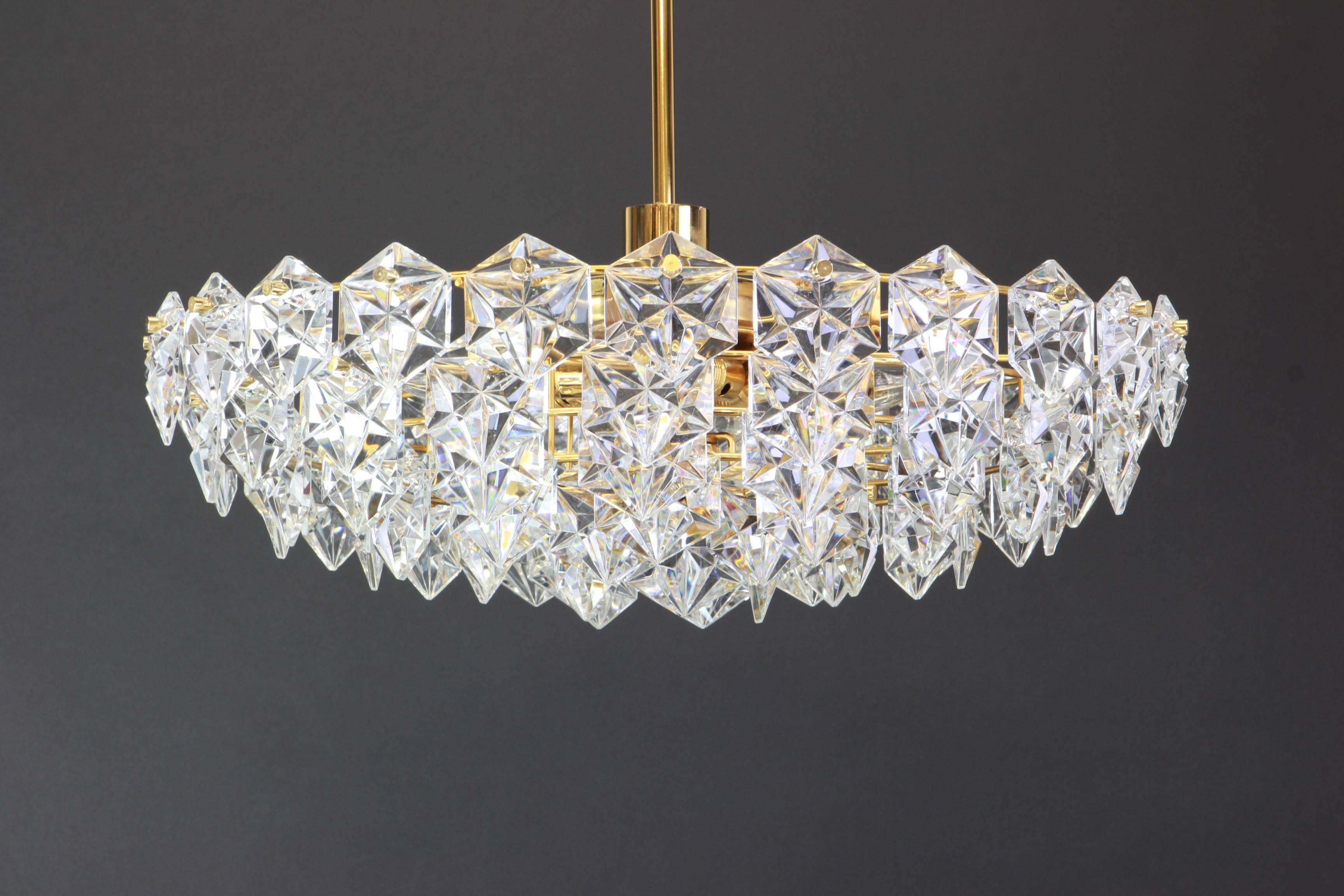 Mid-Century Modern Stunning Huge Chandelier, Brass and Crystal Glass by Kinkeldey, Germany, 1970s For Sale