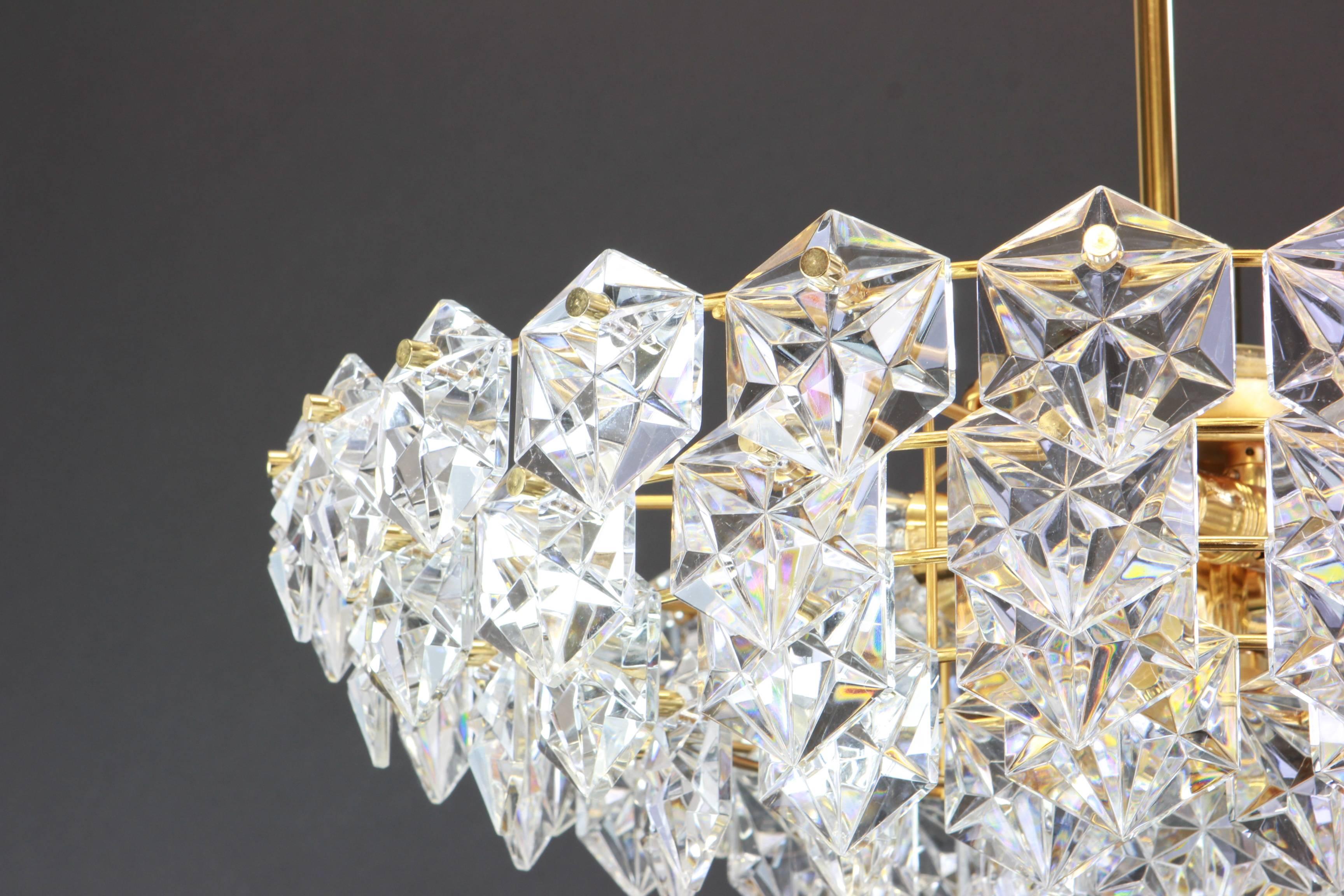 Late 20th Century Stunning Huge Chandelier, Brass and Crystal Glass by Kinkeldey, Germany, 1970s For Sale
