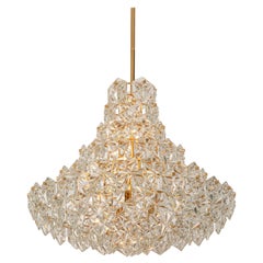 Stupendo lampadario enorme, ottone e vetro di cristallo di Kinkeldey, Germania, anni '70