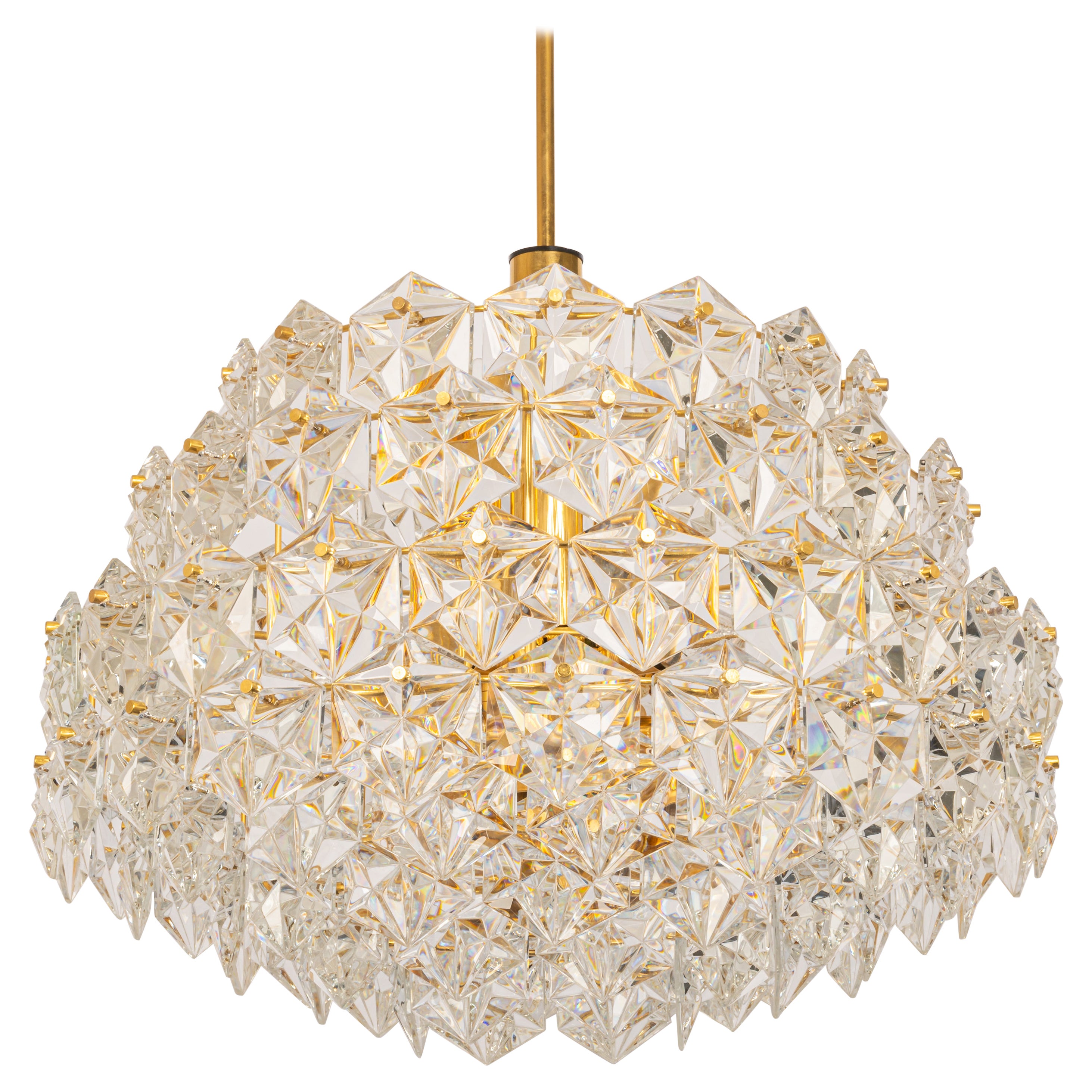 Stupendo lampadario enorme, ottone e vetro di cristallo di Kinkeldey, Germania, anni '70