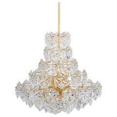 Superbe lustre étonnant en laiton et verre de cristal de Kinkeldey, Allemagne, 1970