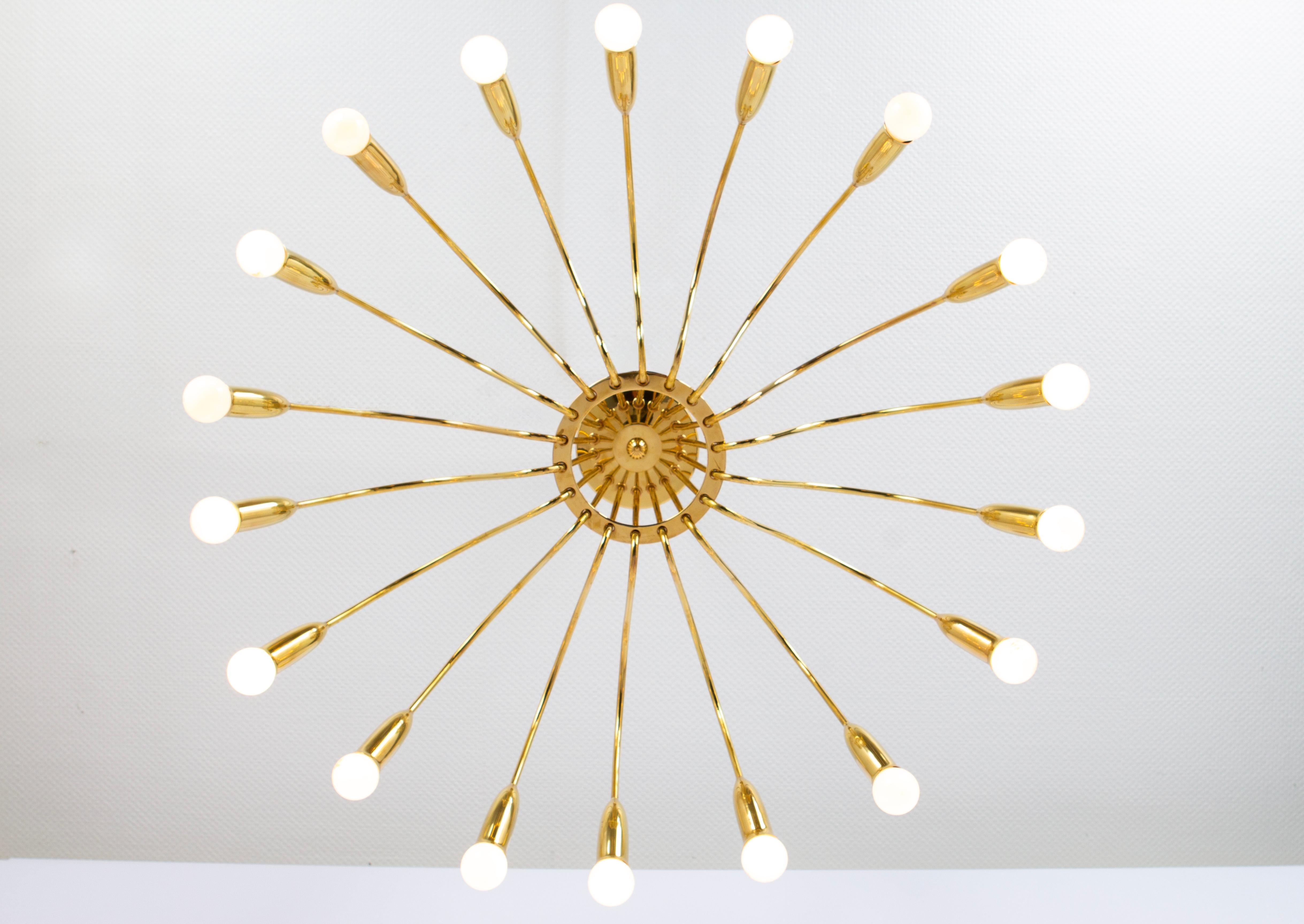 Mid-Century Modern Stunning Huge Chandelier, Brass in style of Kaiser, Germany, 1960s For Sale