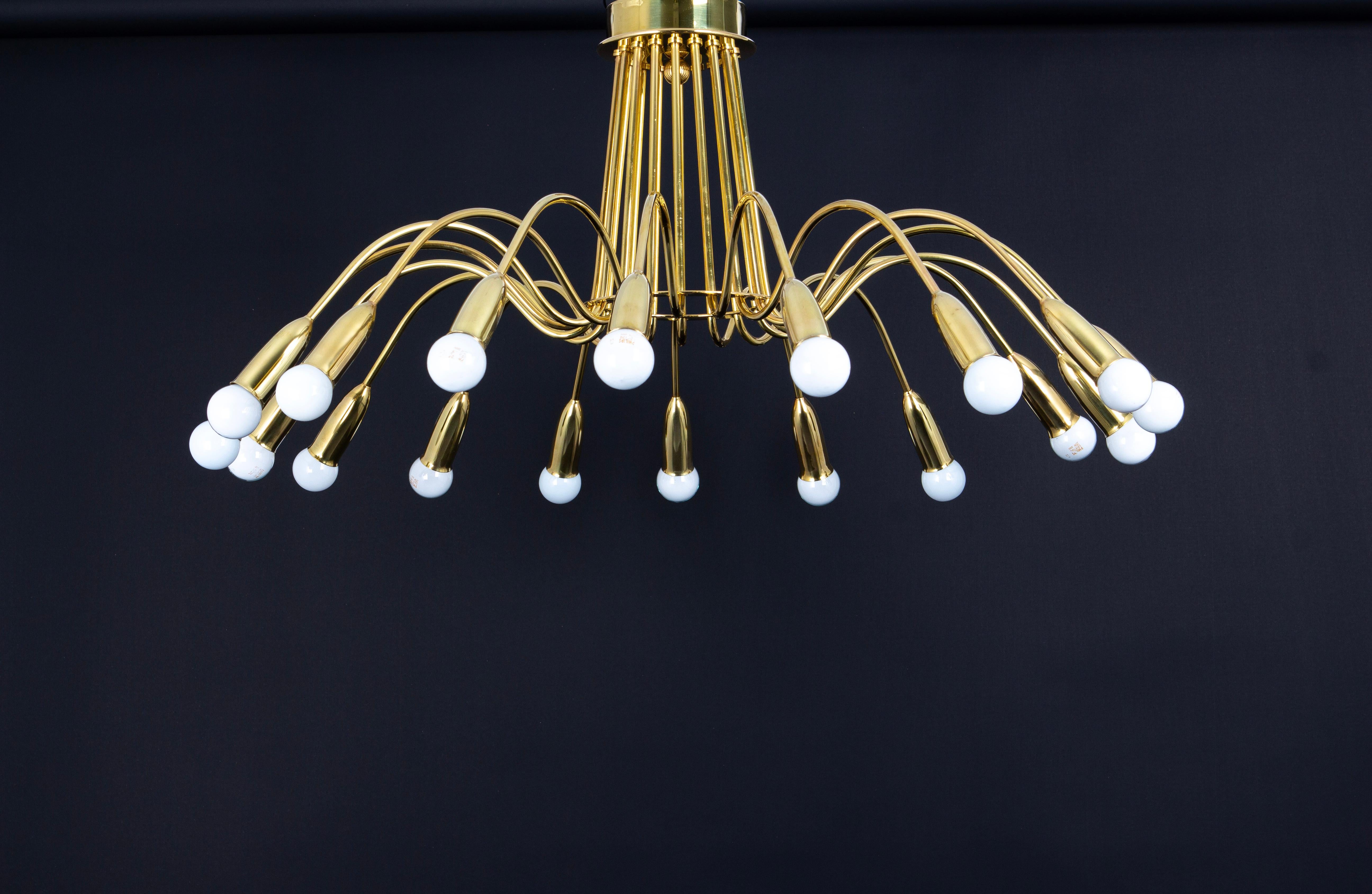 Stunning Huge Chandelier, Brass in style of Kaiser, Germany, 1960s For Sale 1