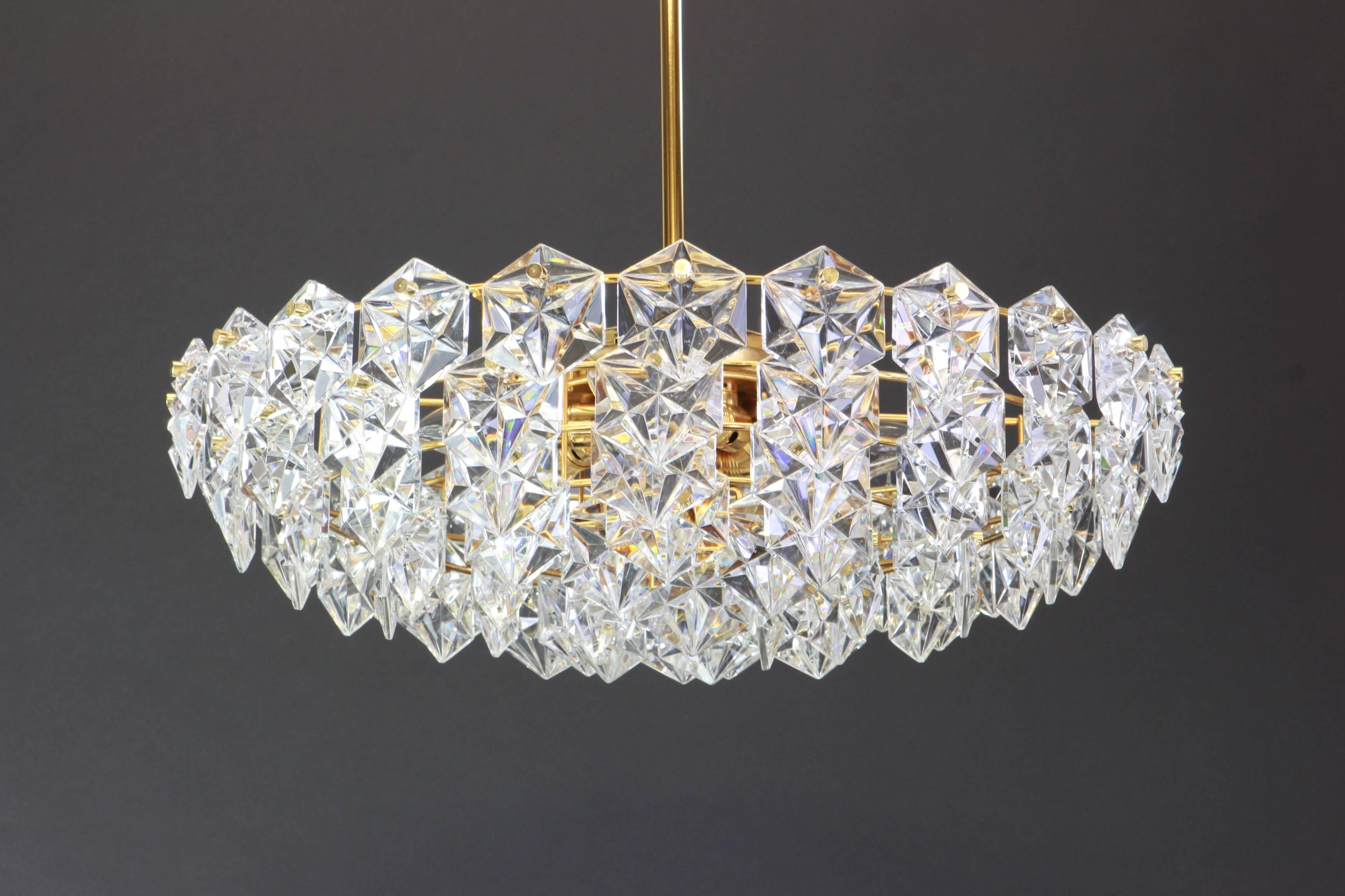 Stunning Huge Chandelier, Brass and Crystal Glass by Kinkeldey, Germany, 1970s In Excellent Condition In Aachen, NRW