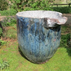 Stunning Huge Foundry Crucible Garden Planter Water Feature Blue