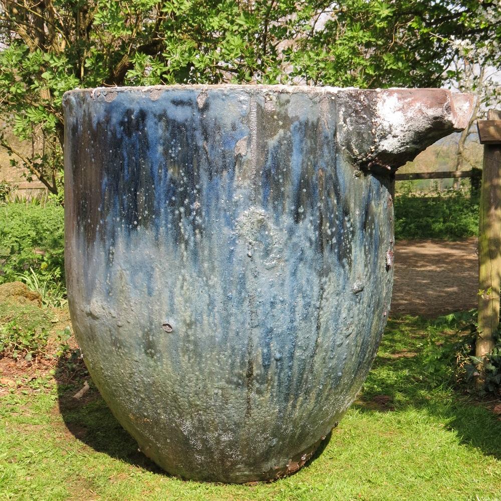 Machine-Made Stunning Huge Foundry Crucible Garden Planter Water Feature Blue