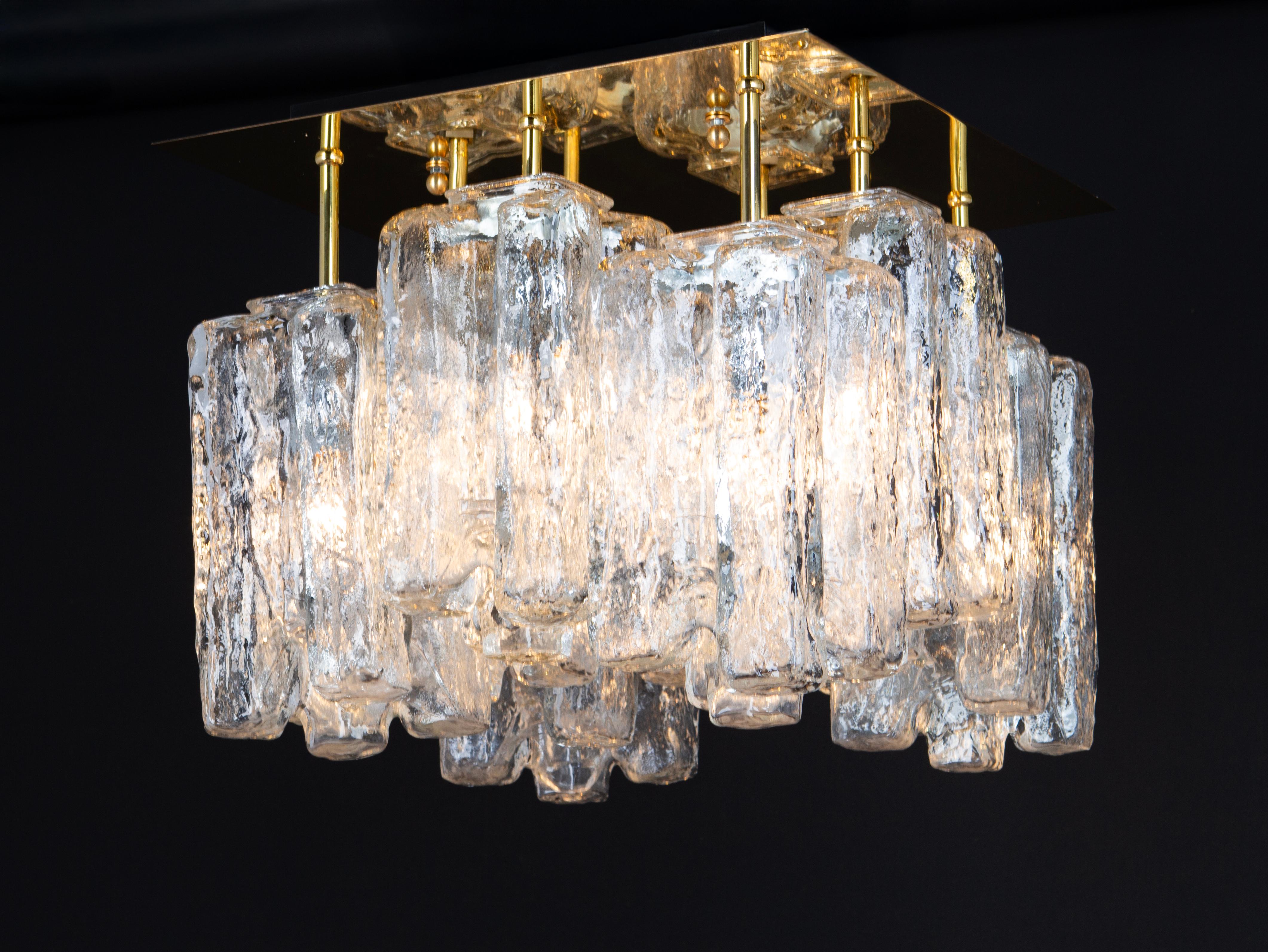 Stunning Huge Kalmar Ice Glass Flush Mount 