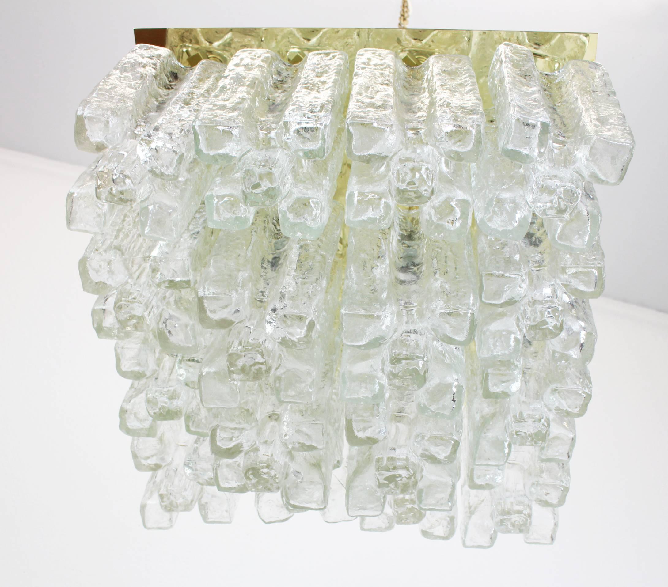 Mid-Century Modern Stunning Huge Kalmar Ice Glass Flush Mount 