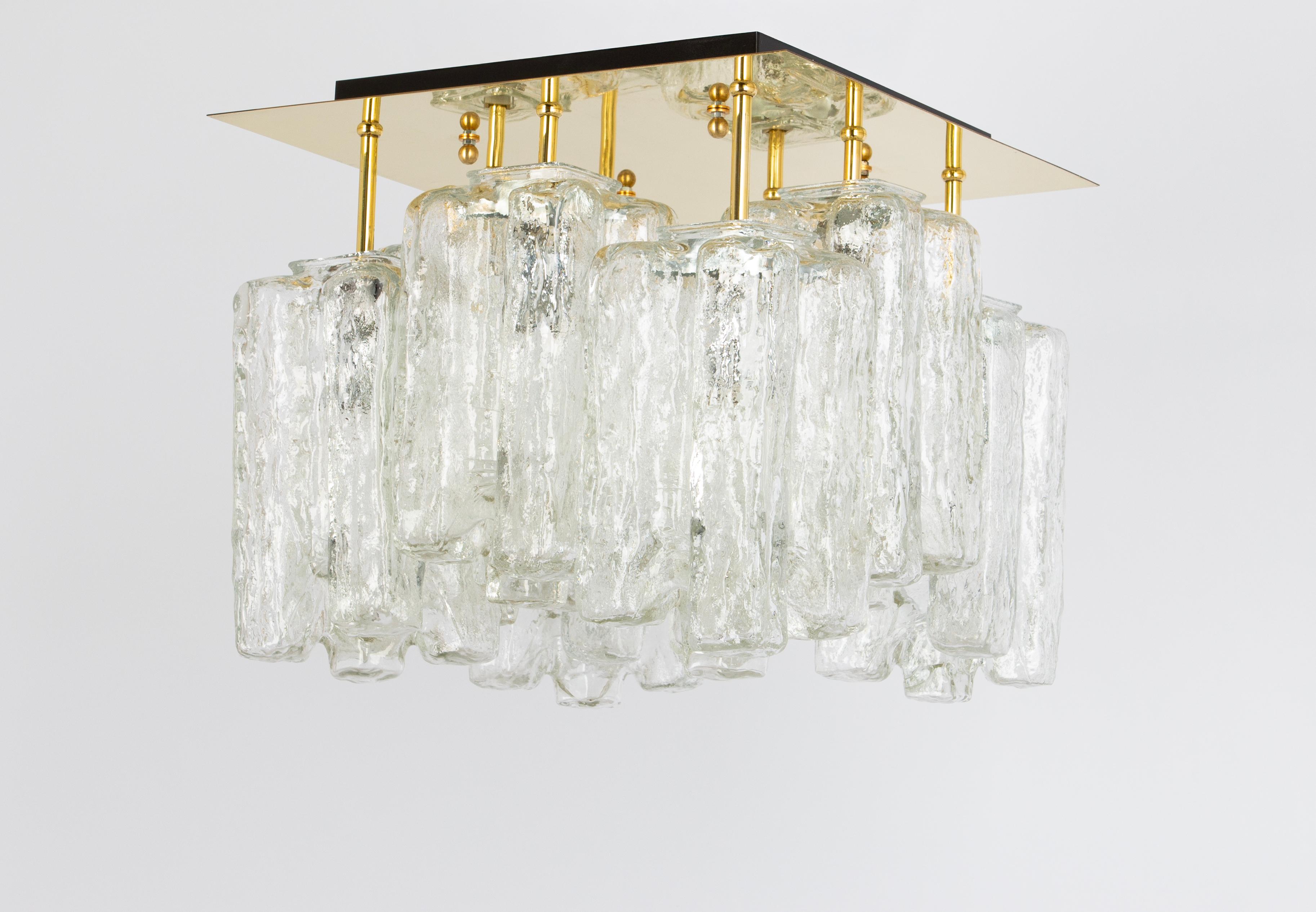 Mid-Century Modern Stunning Huge Kalmar Ice Glass Flush Mount 