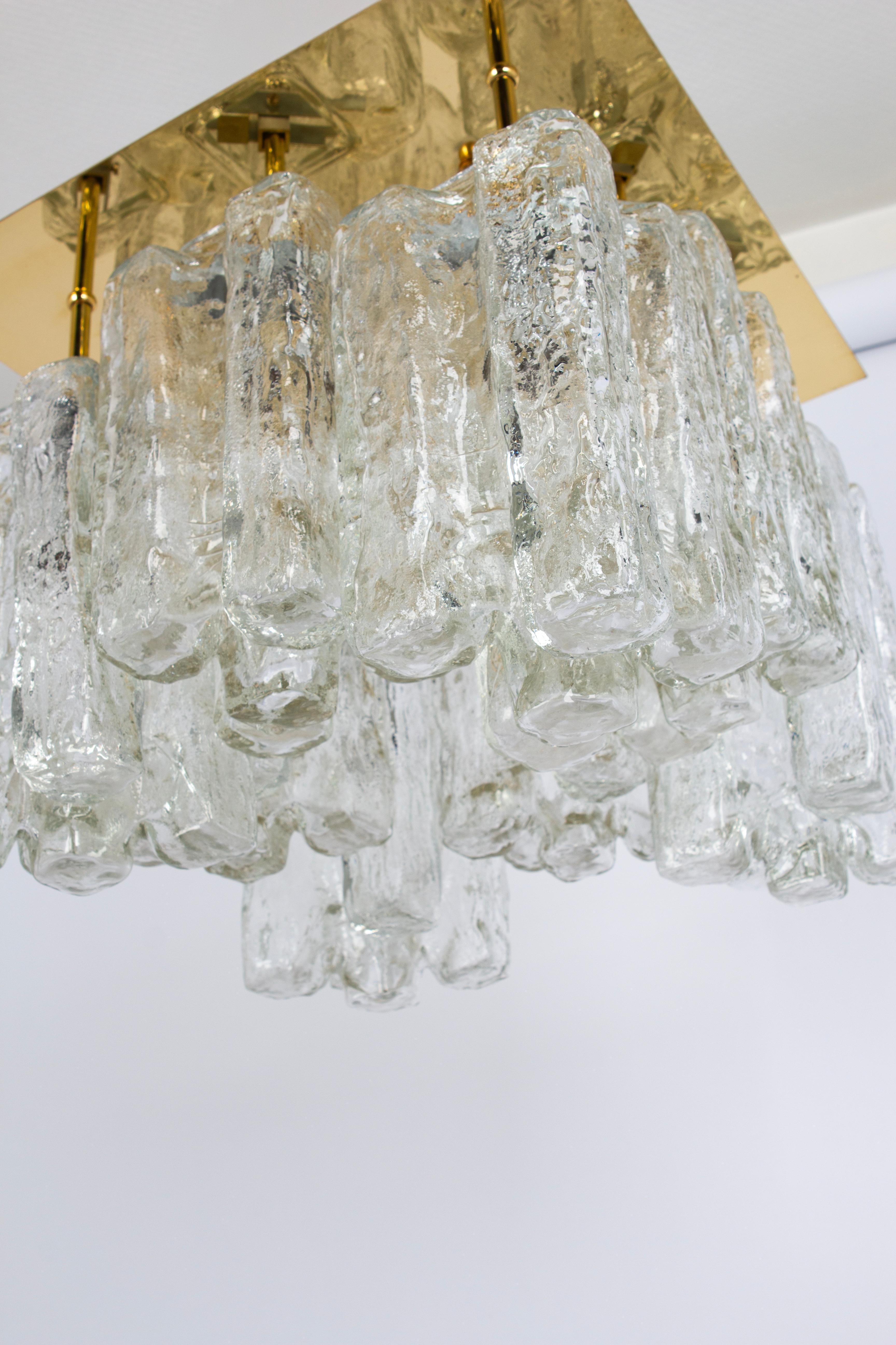 German Stunning Huge Kalmar Ice Glass Flush Mount 