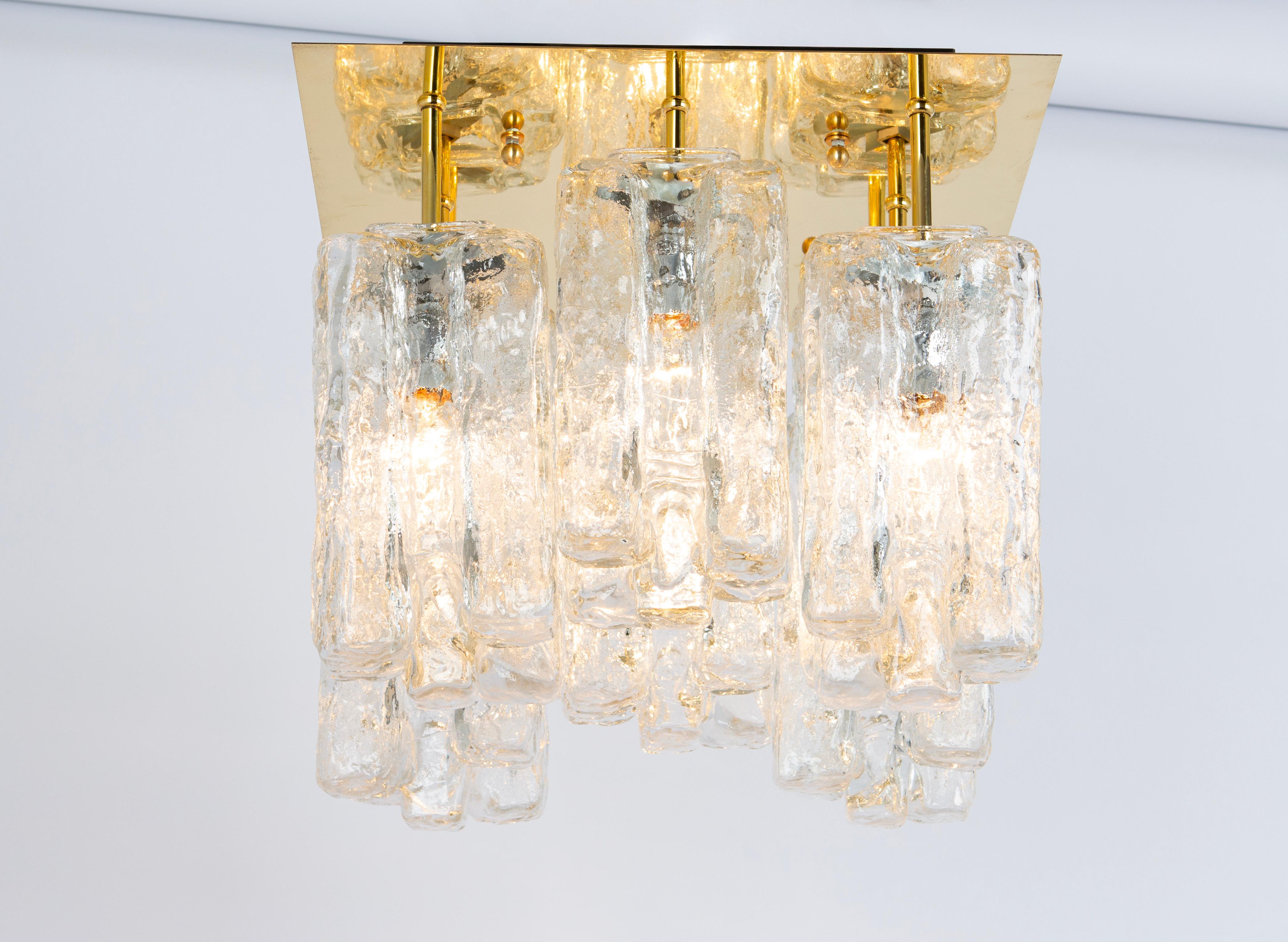 Late 20th Century Stunning Huge Kalmar Ice Glass Flush Mount 