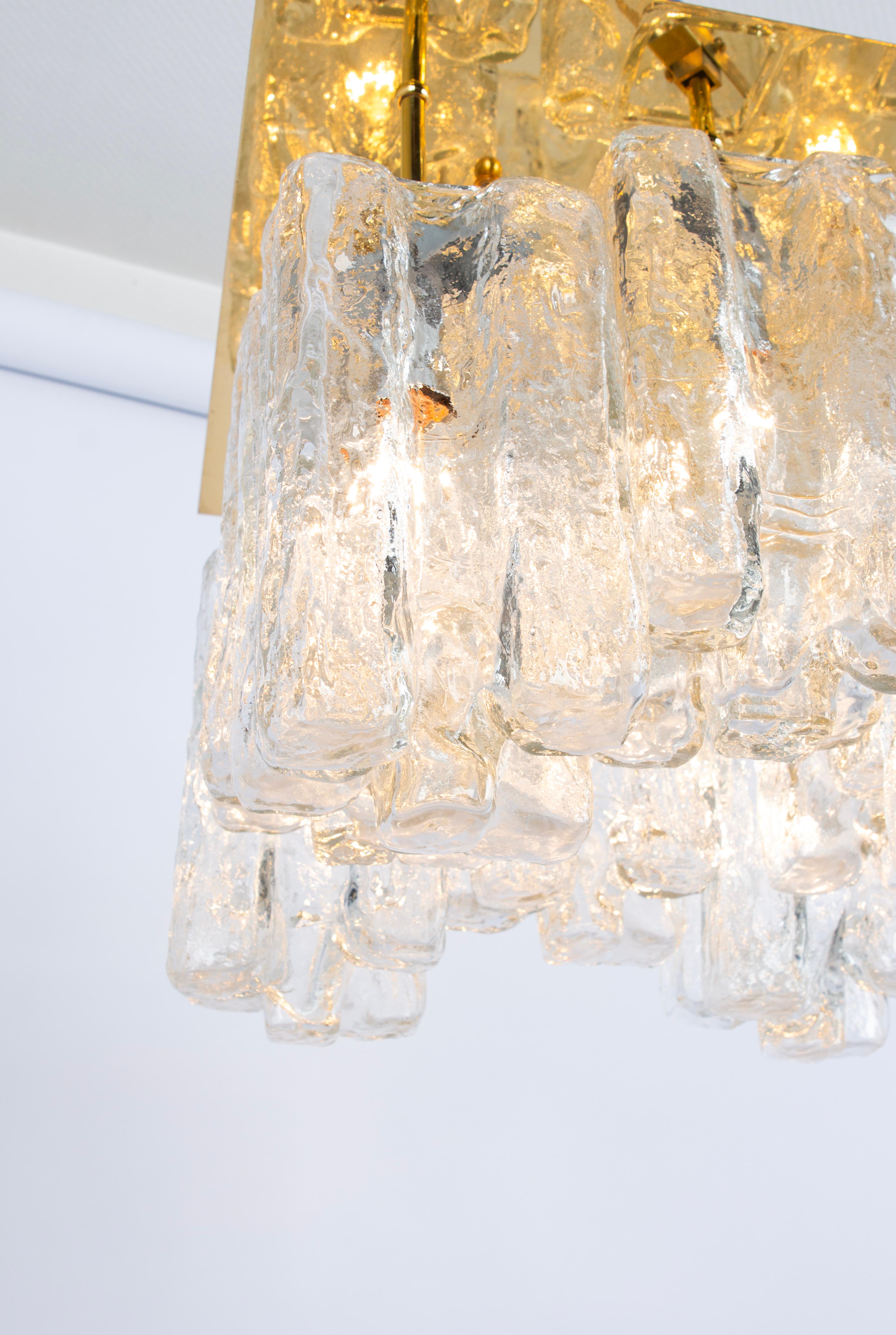 Brass Stunning Huge Kalmar Ice Glass Flush Mount 