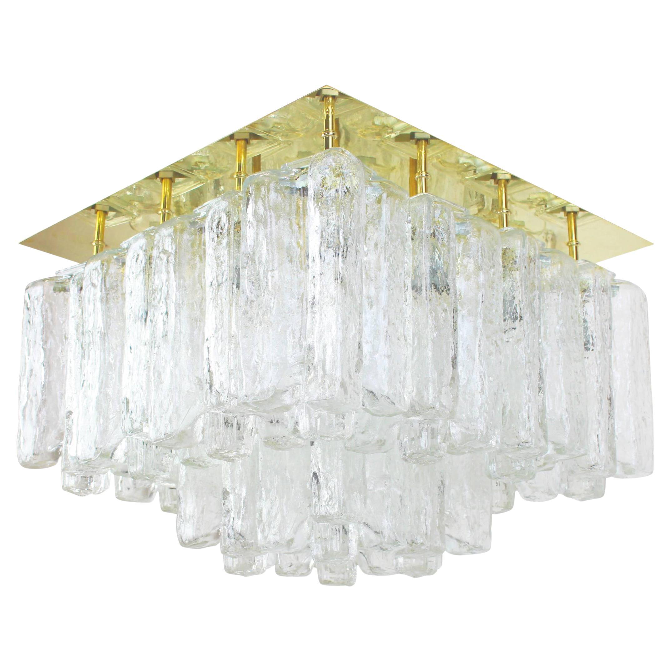 Atemberaubende große Kalmar-Eisglas-Einbaubeleuchtung „Granada“, Österreich, 1970er Jahre