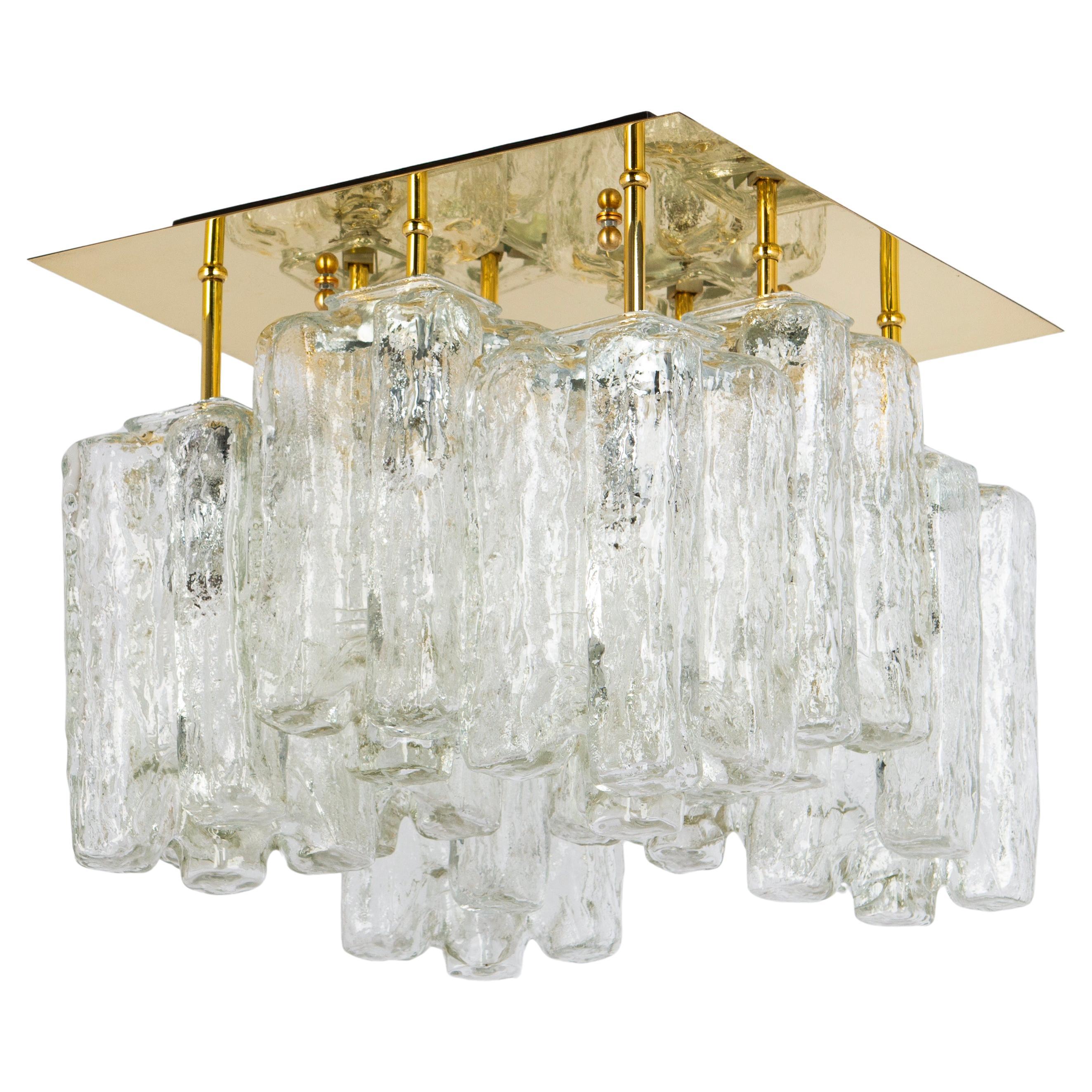 Atemberaubende große Kalmar-Eisglas-Einbaubeleuchtung „Granada“, Österreich, 1970er Jahre