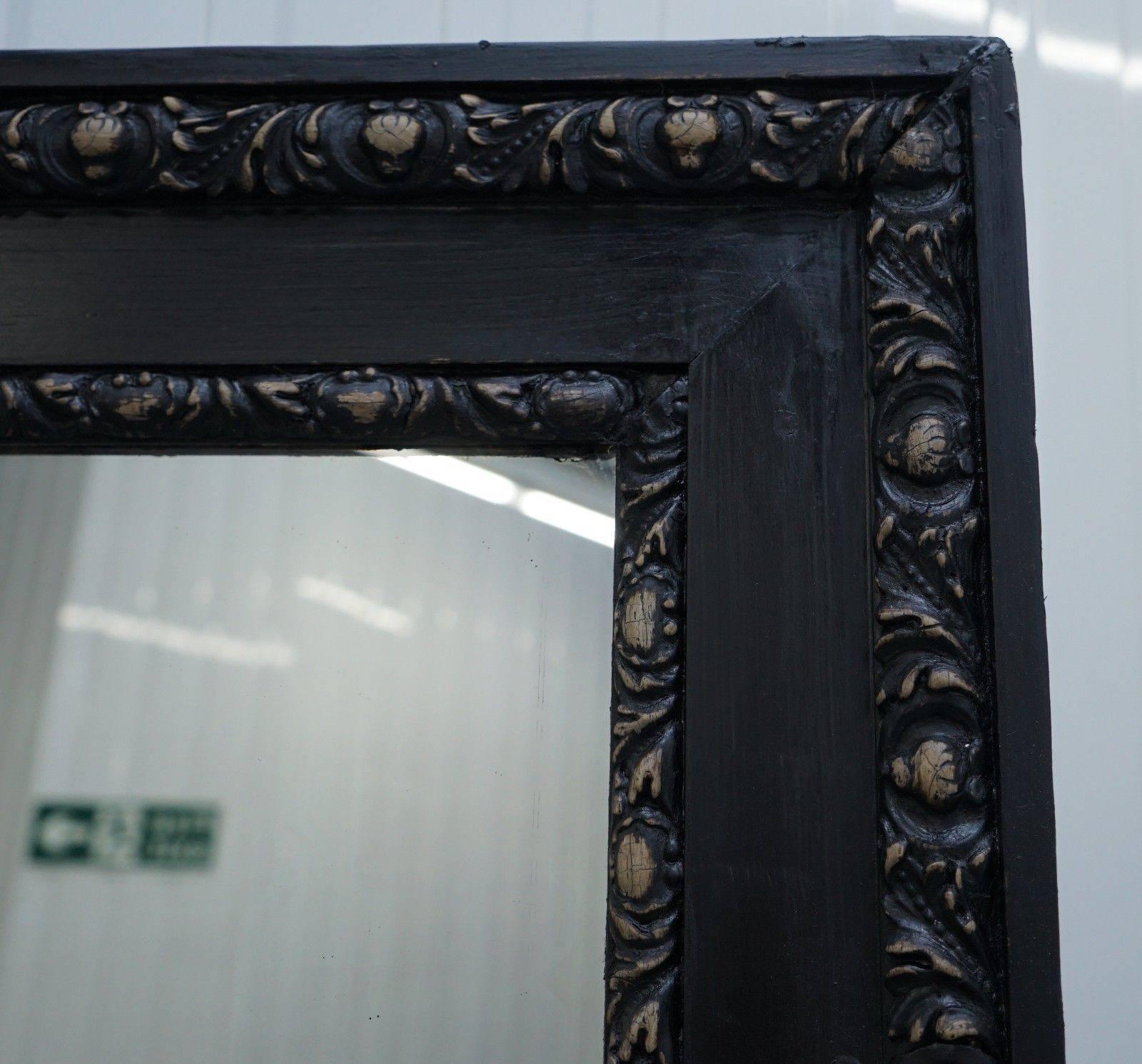 British Stunning Huge Victorian Mirror Glass Hand-Carved Ebonised Frame  For Sale
