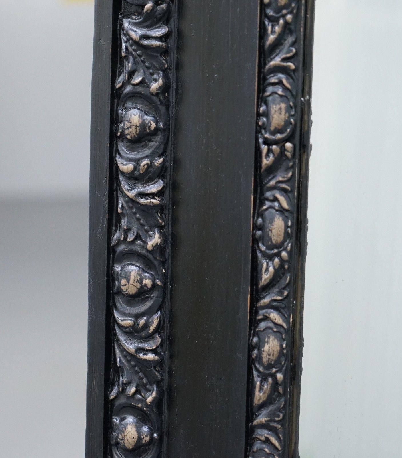 Mercury Glass Stunning Huge Victorian Mirror Glass Hand-Carved Ebonised Frame  For Sale