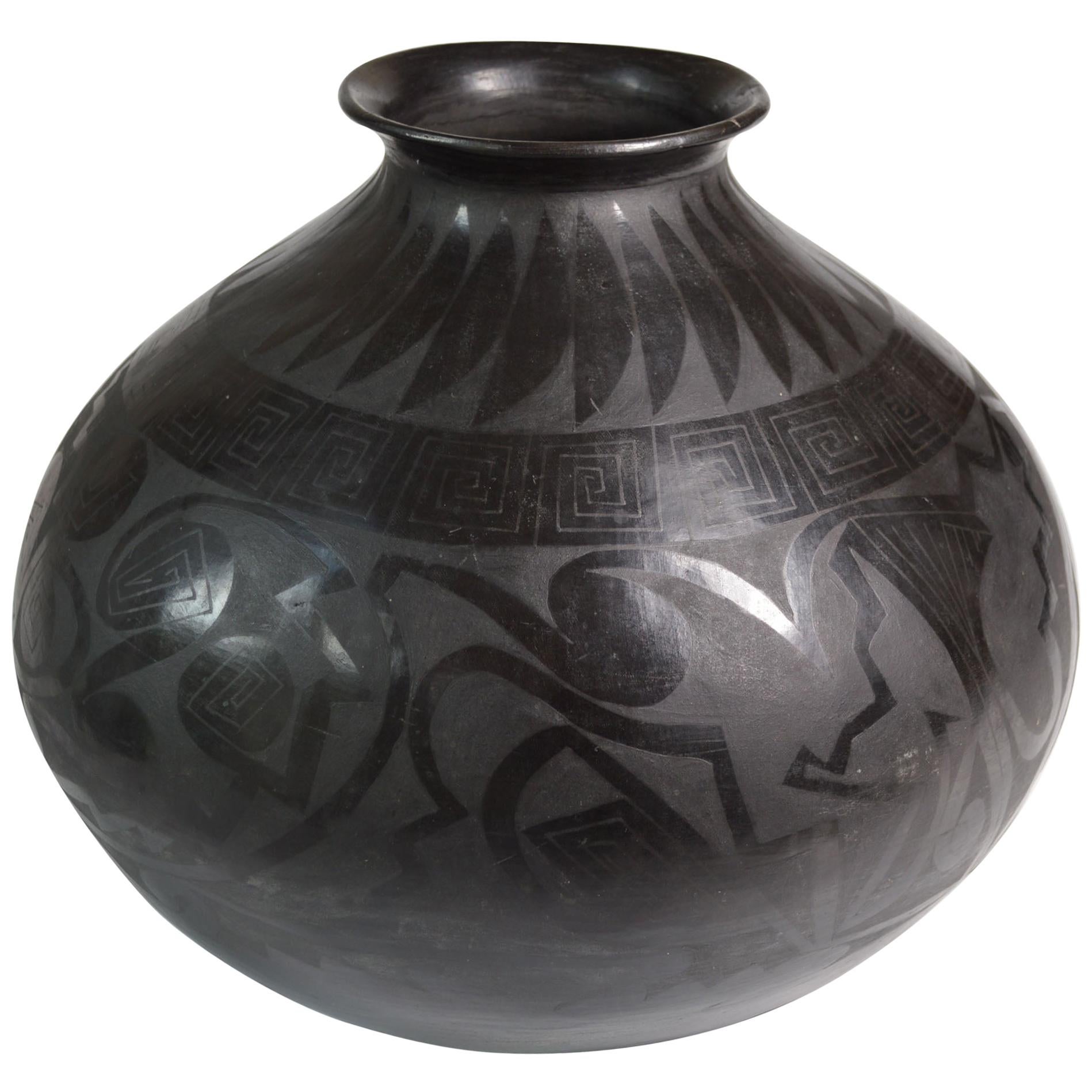 Stunning Huge Vintage Mata Ortiz Blackware Vase Gloria Hernadez Interior Design For Sale