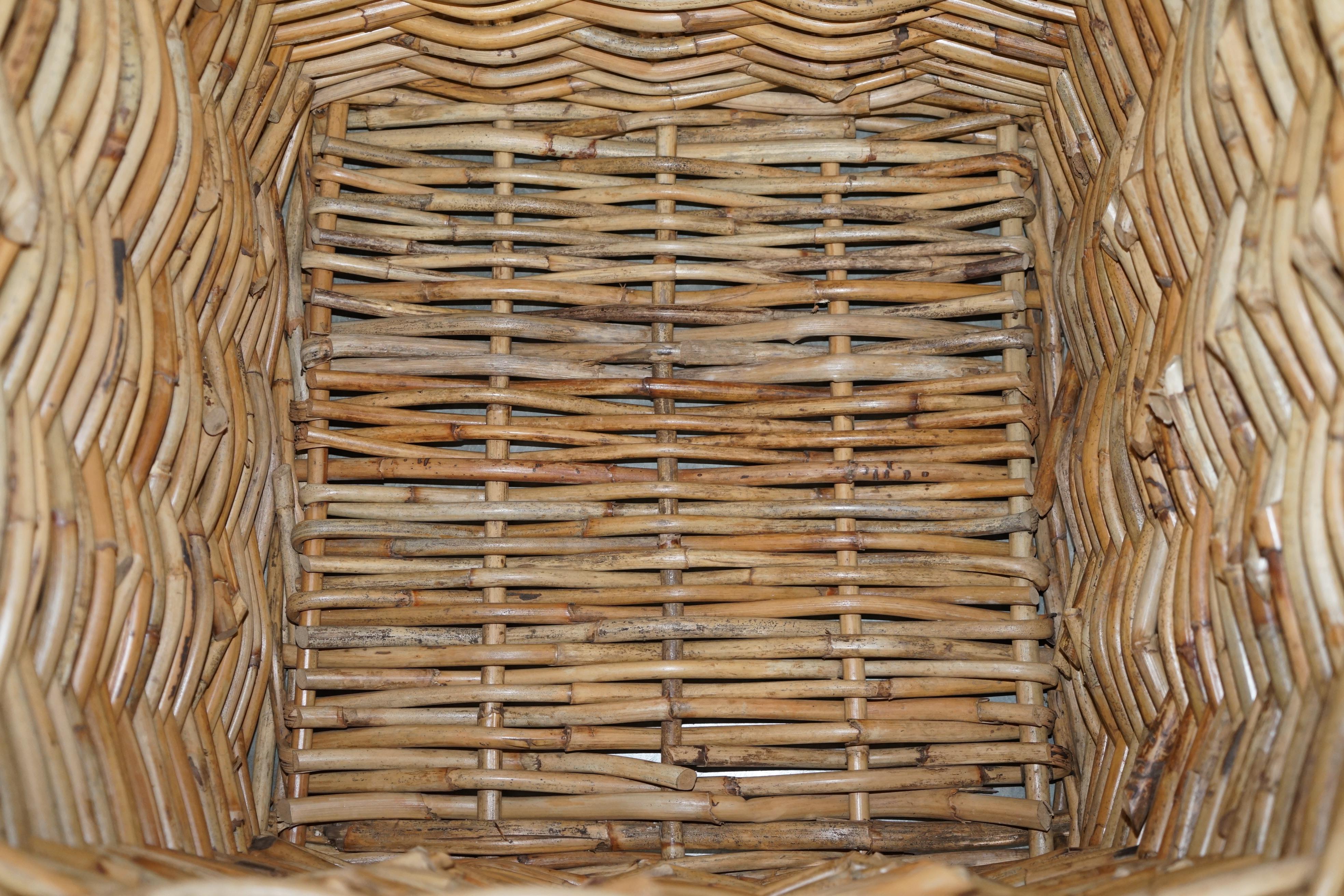 English Stunning Huge Vintage Wicker Rattan Log or Linen Laundry Basket for Fabric Rolls
