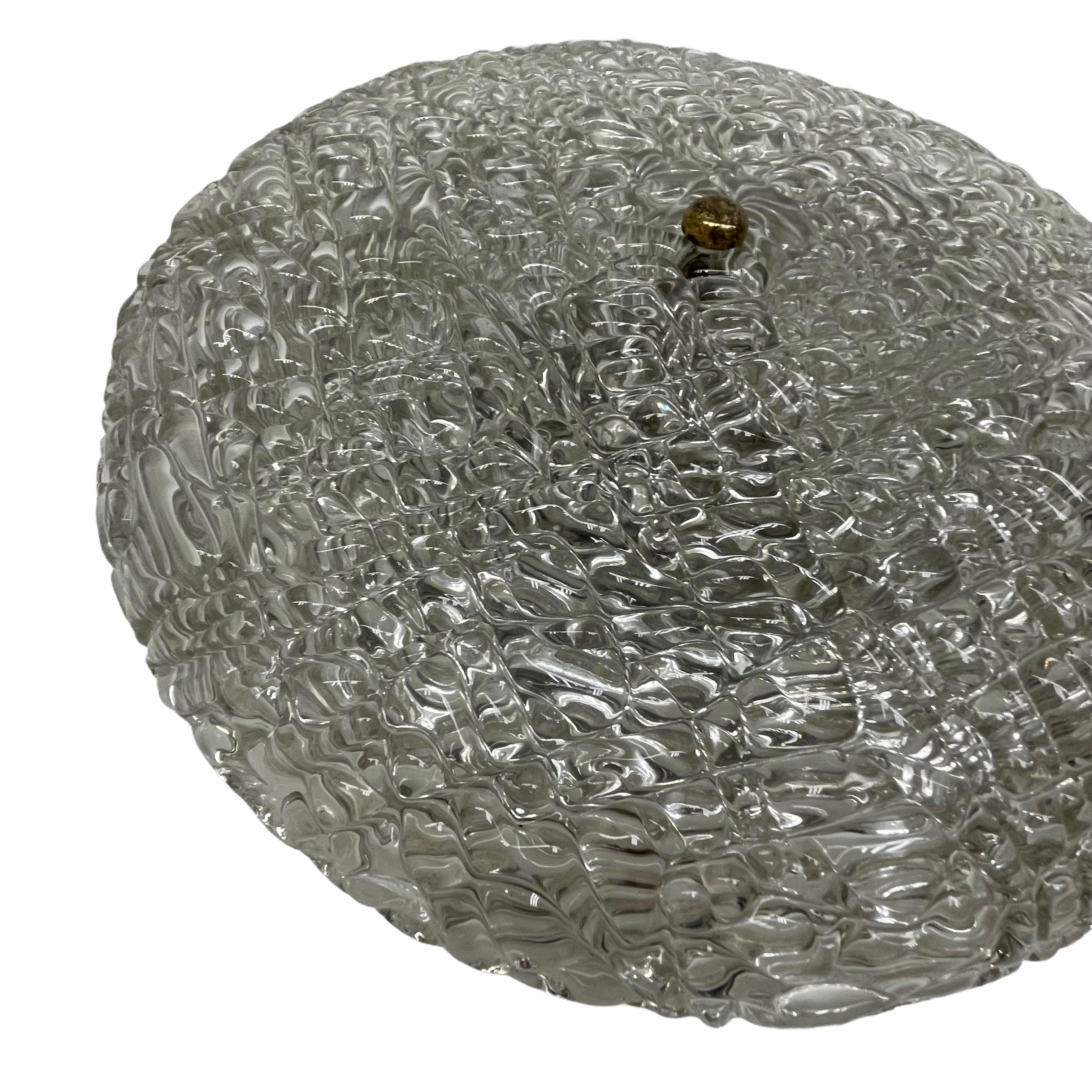 Mid-Century Modern Stunning Ice Glass Pattern Glass Flush Mount, Kalmar Austria, 1960s For Sale