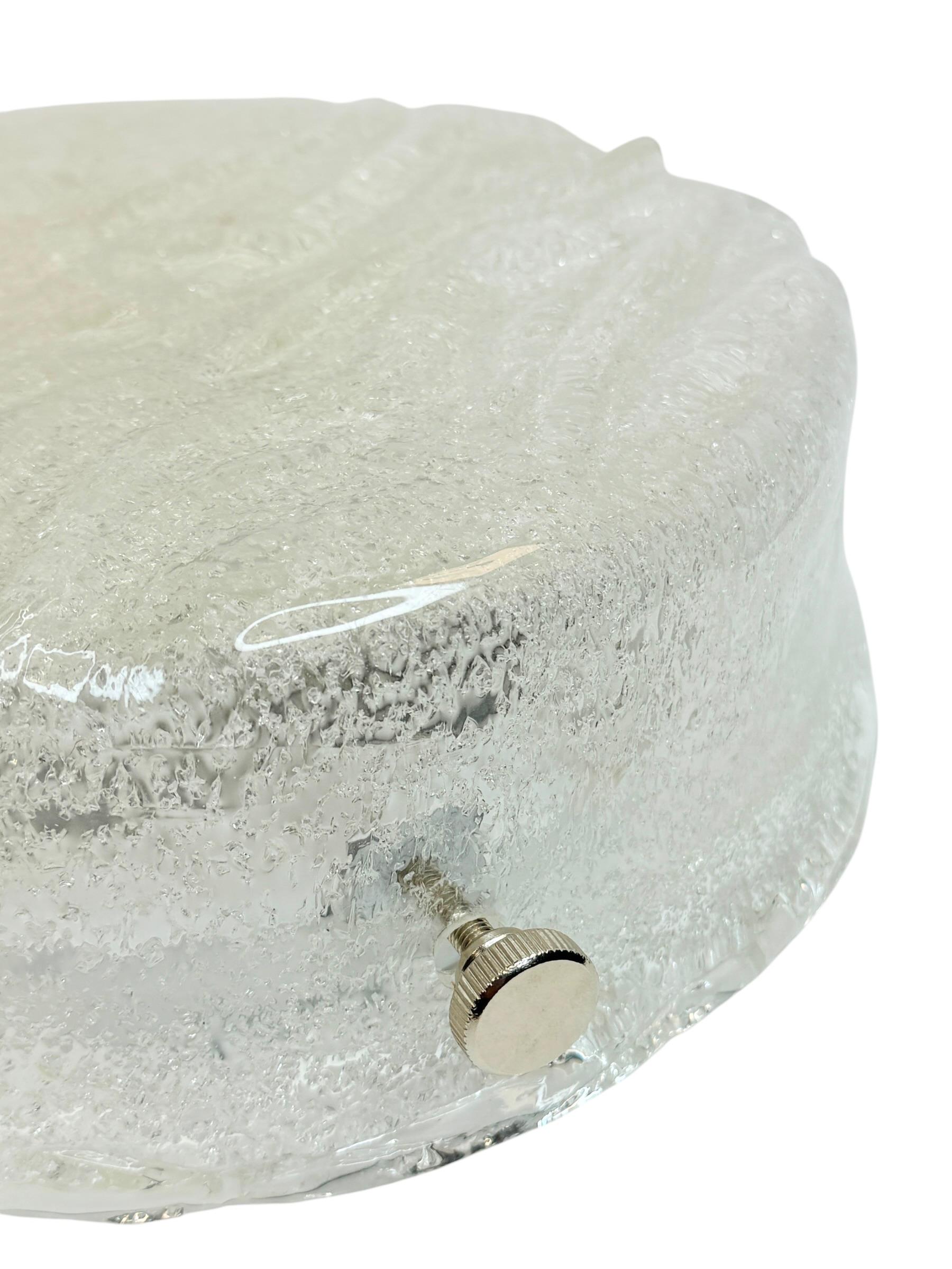 Metal stunning Ice Murano Glass Flush Mount by RZB Leuchten, Germany circa 1970 For Sale