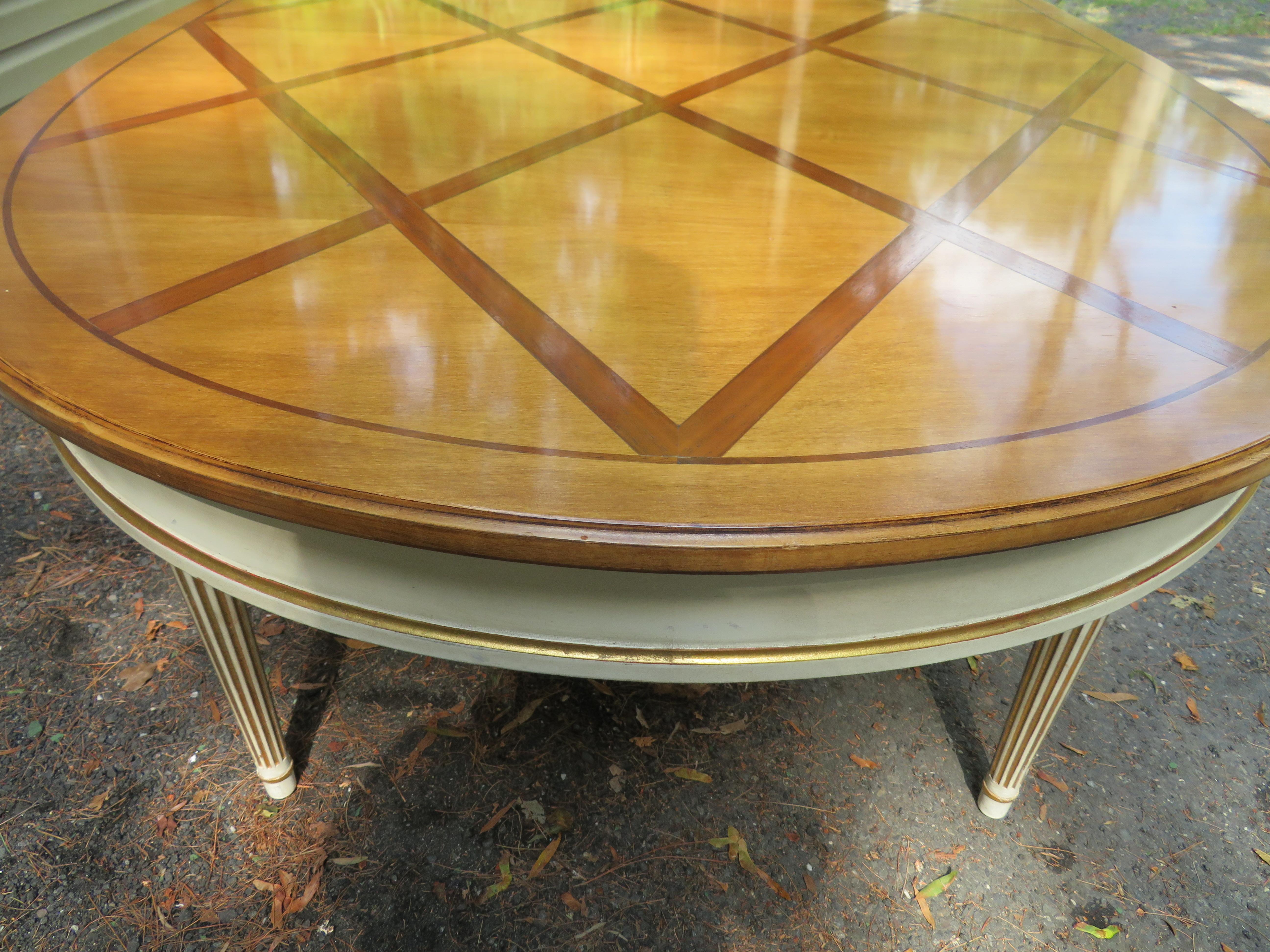 American Stunning In-Laid Lattice Top Racetrack Dining Table Hollywood Regency