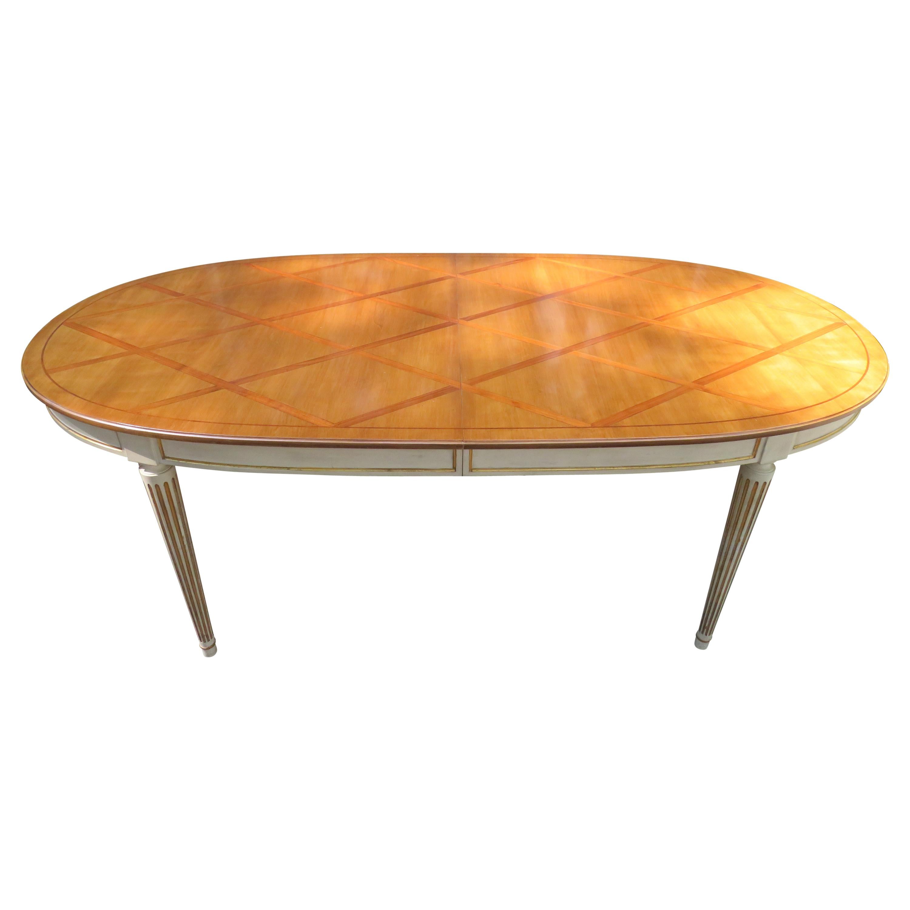 Stunning In-Laid Lattice Top Racetrack Dining Table Hollywood Regency