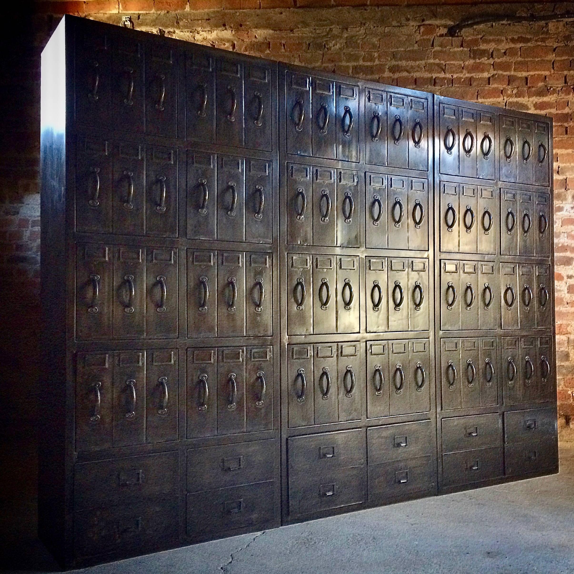 Is This 'As Good As It Gets' stunning bank of Industrial steel lockers 8FT X 6FT

Description:

A breathtakingly beautiful set of three industrial banks of steel lockers of exceptional quality and style measuring 8ft wide x 6ft tall when