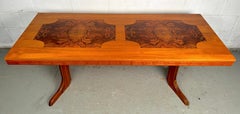 Stunning Inlaid Teak and Burl Adjustable Mid-Century Coffee Table