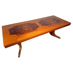 Stunning Inlaid Teak and Burl Adjustable Mid-Century Coffee Table