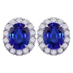 Tanzanite and Diamond White Gold Cluster Earrings