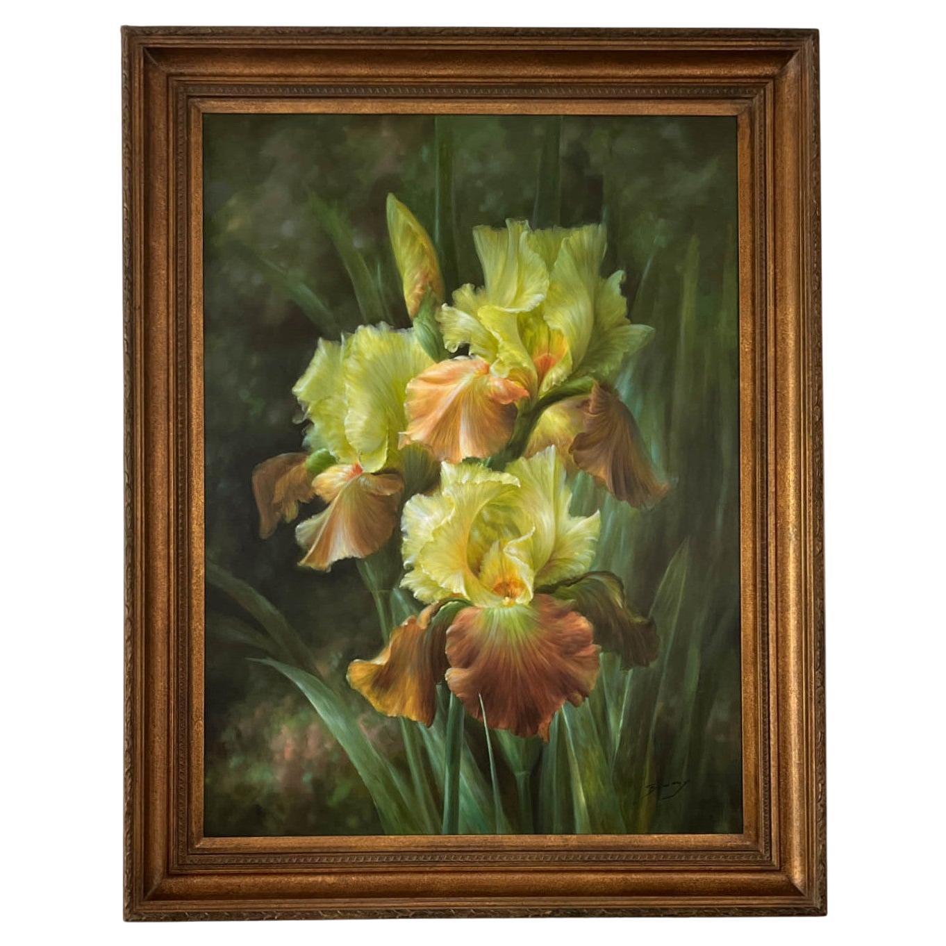 Atemberaubende Iris-Kunst in einem klassischen Holzrahmen im Angebot