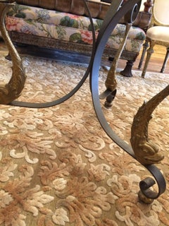 Stunning Iron and Gilded Fish Motife Round Glass Top Table